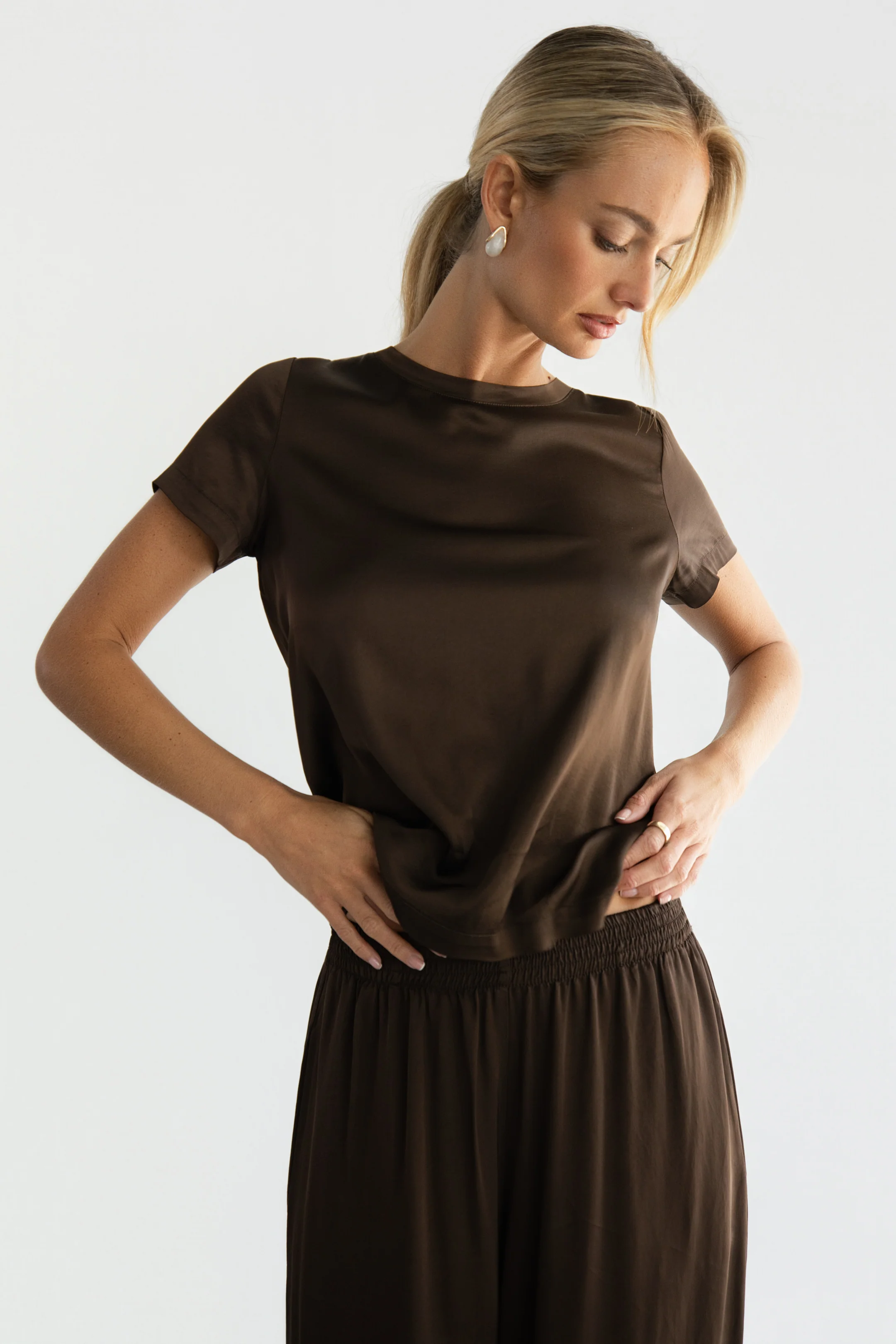 Matilda Satin T-Shirt | Chocolate Brown - Image 4