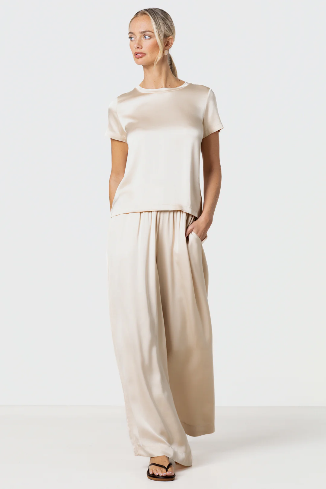 Matilda Satin T-Shirt | Cream - Image 4