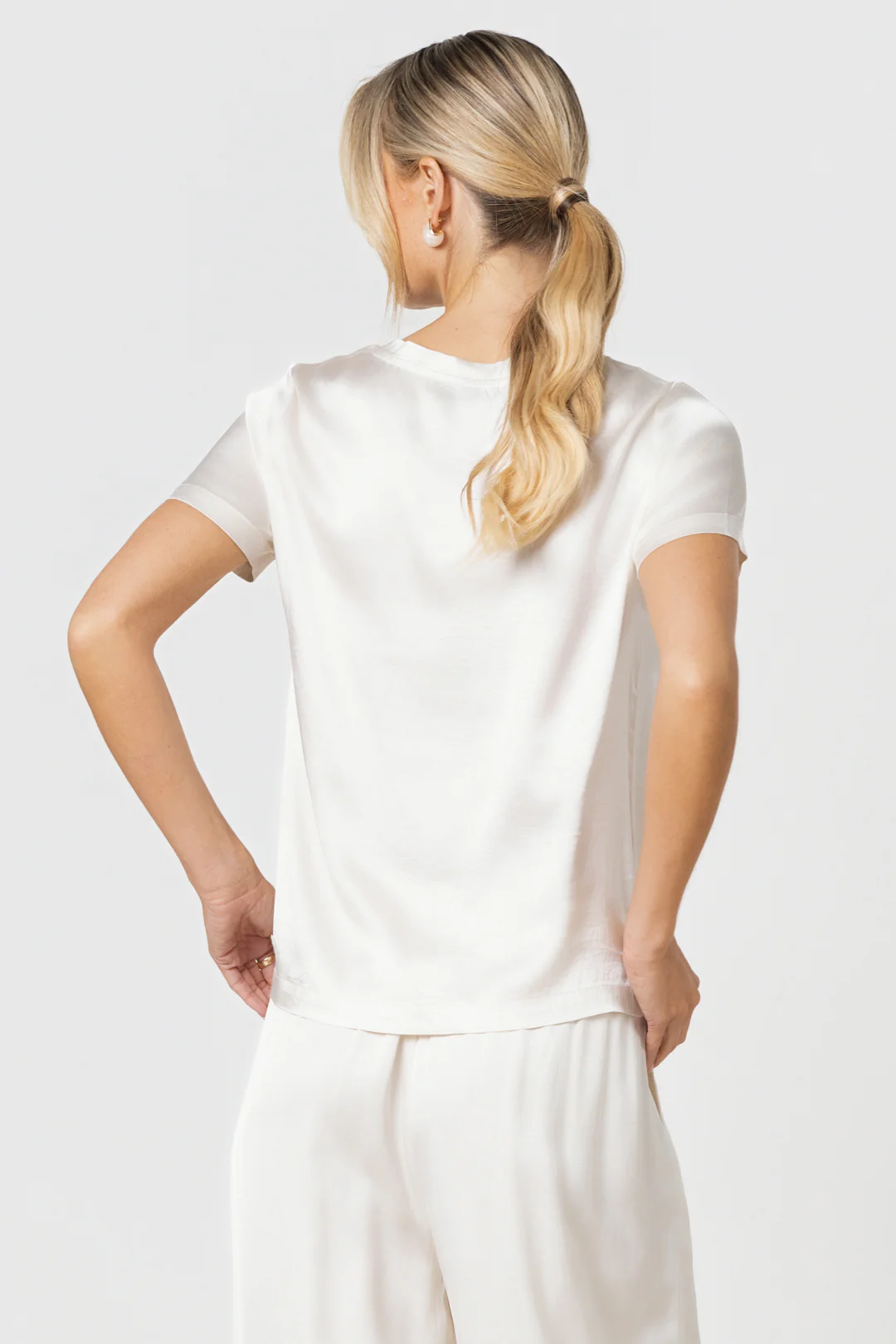 Matilda Satin T-Shirt | Ivory - Image 3