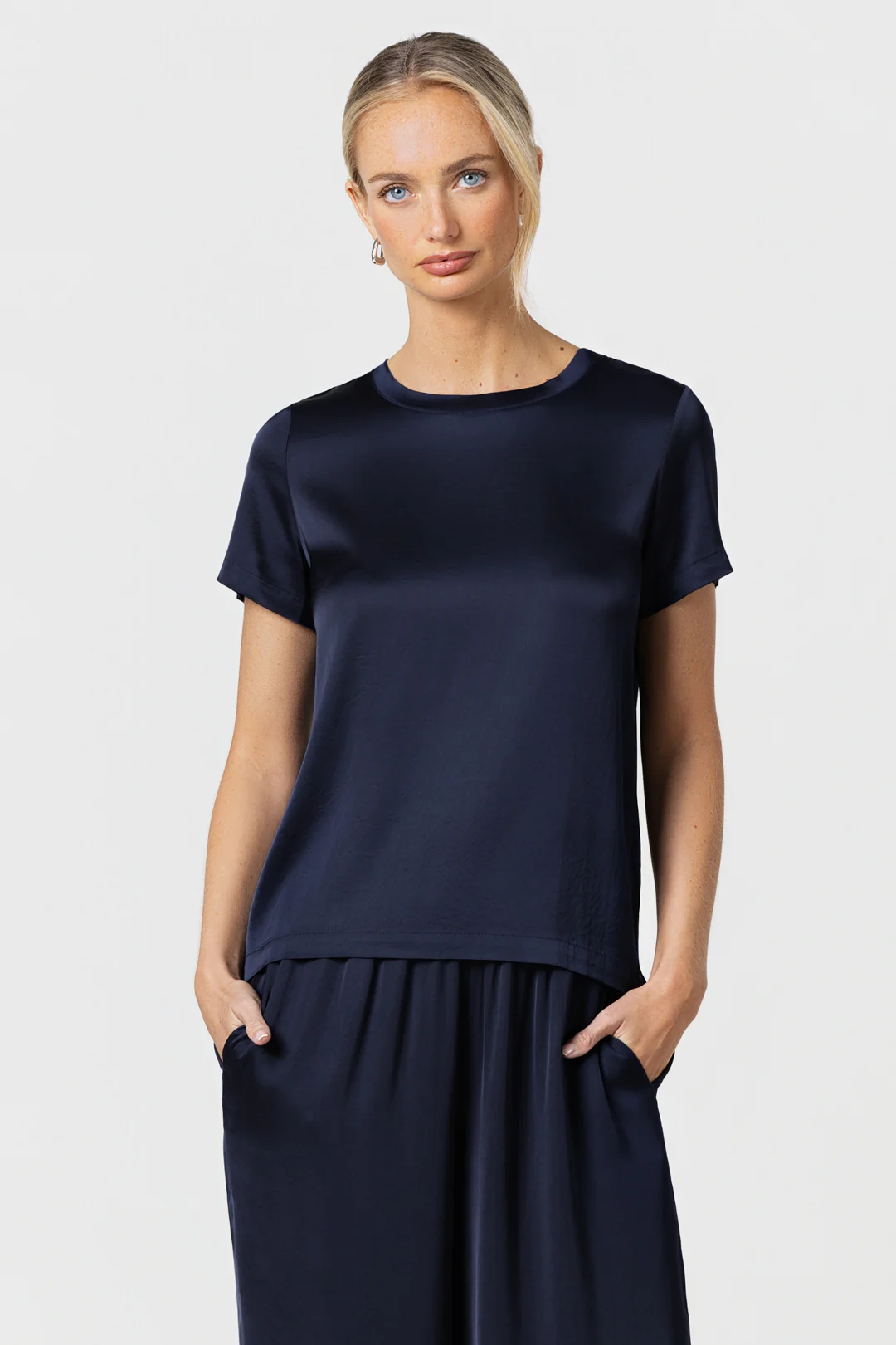 Matilda Satin T-Shirt | Navy - Image 2