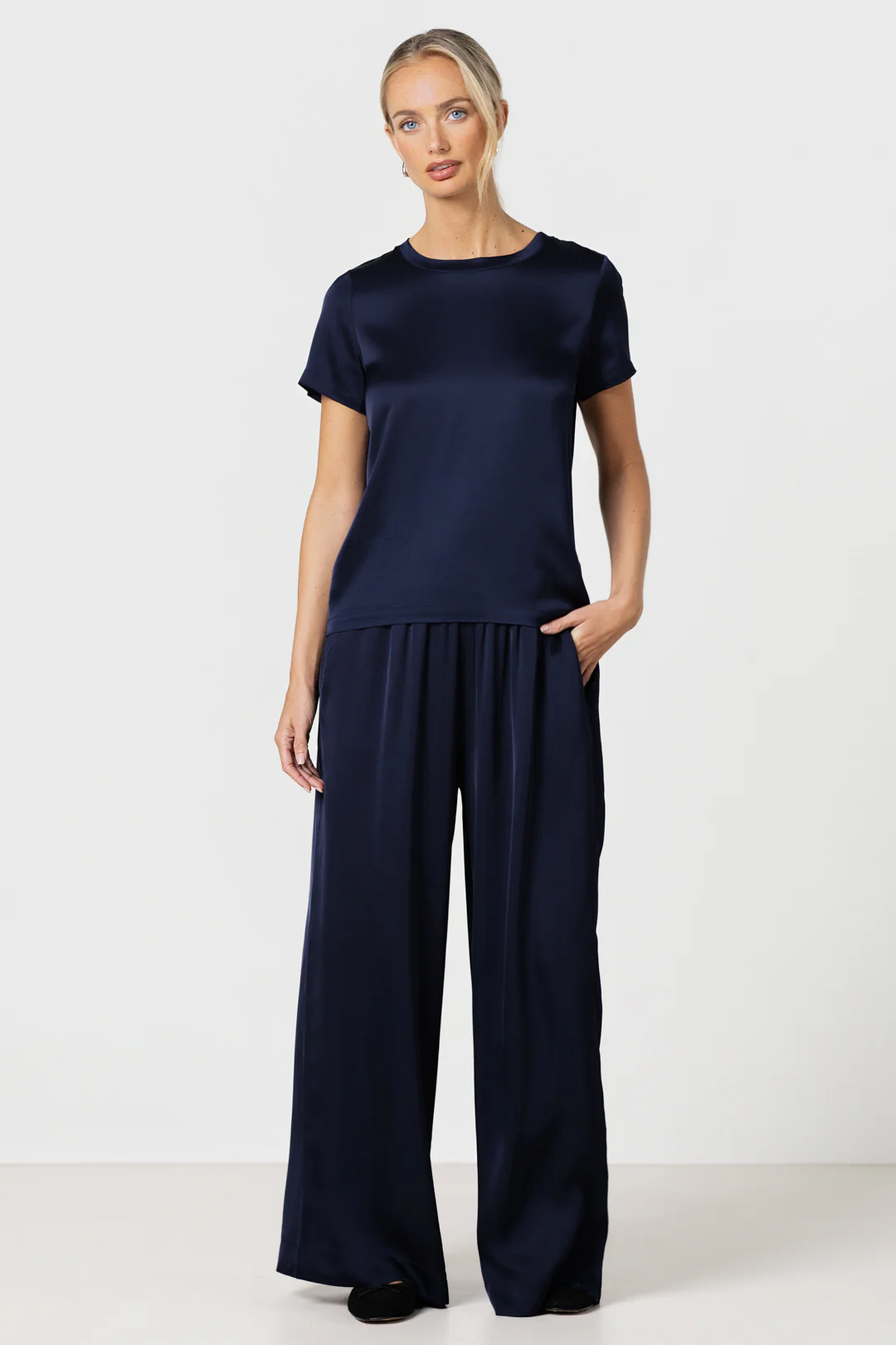 Matilda Satin T-Shirt | Navy - Image 3