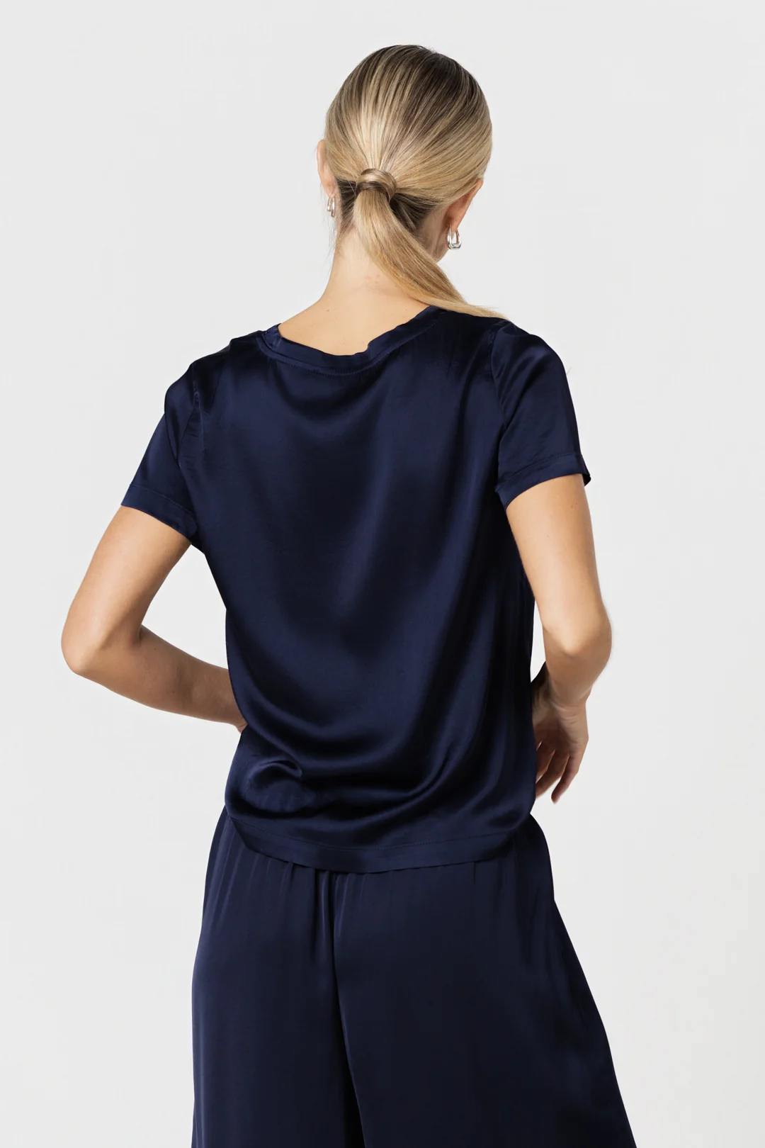 Matilda Satin T-Shirt | Navy - Image 4