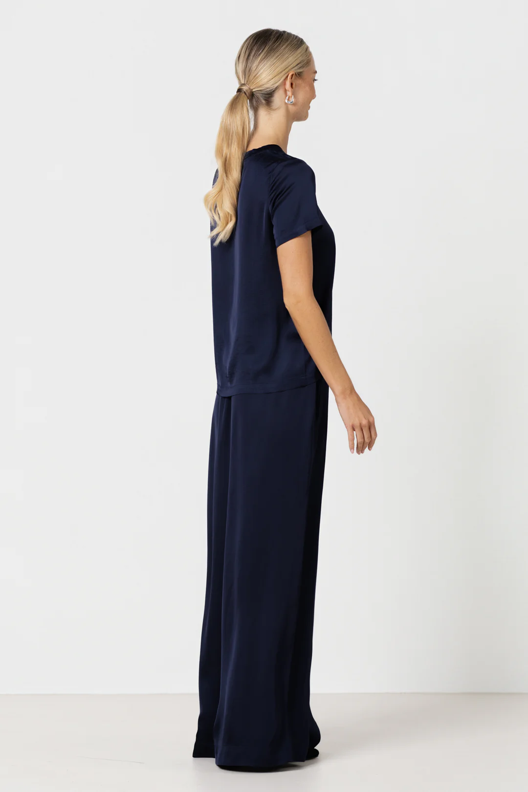 Matilda Satin T-Shirt | Navy - Image 5