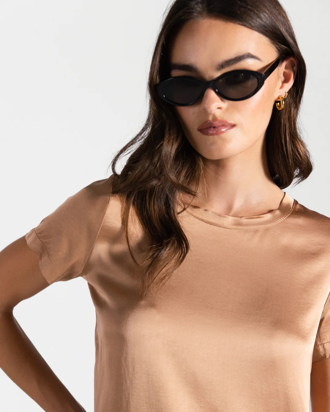 Matilda Satin T-Shirt | Tan - Image 2