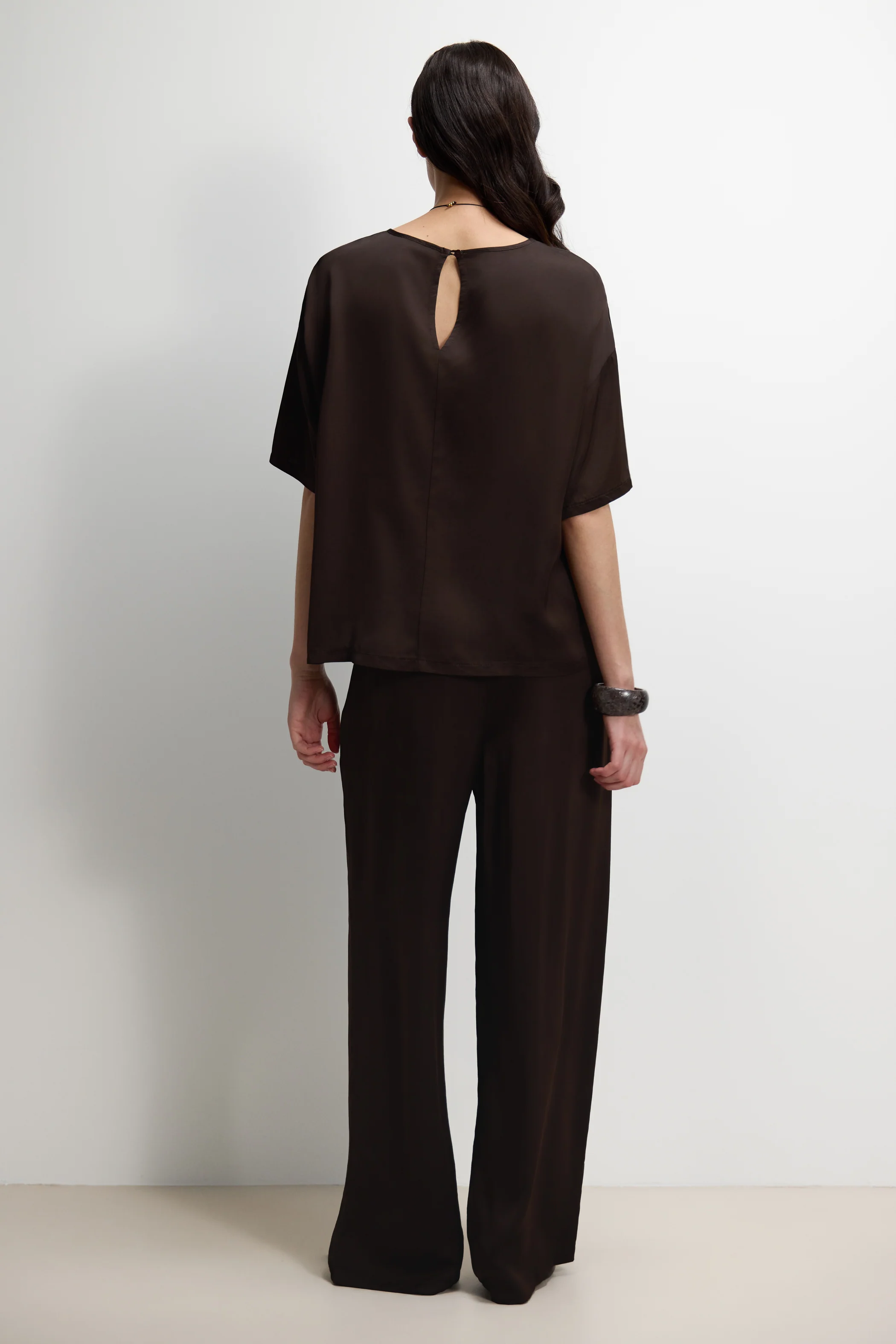 Mila Back Slit Satin Top | Espresso Brown - Image 2