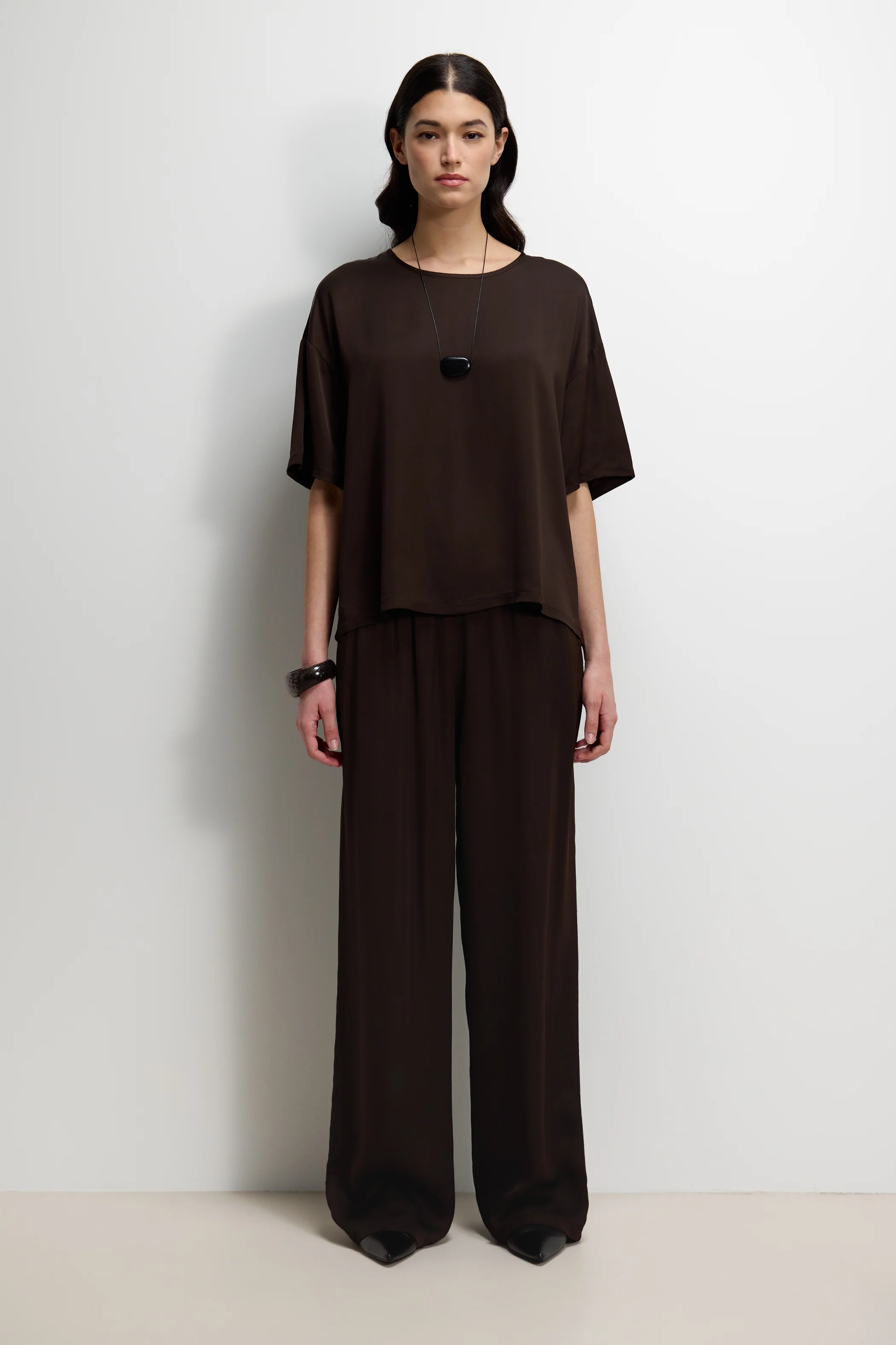 Mila Back Slit Satin Top | Espresso Brown - Image 3