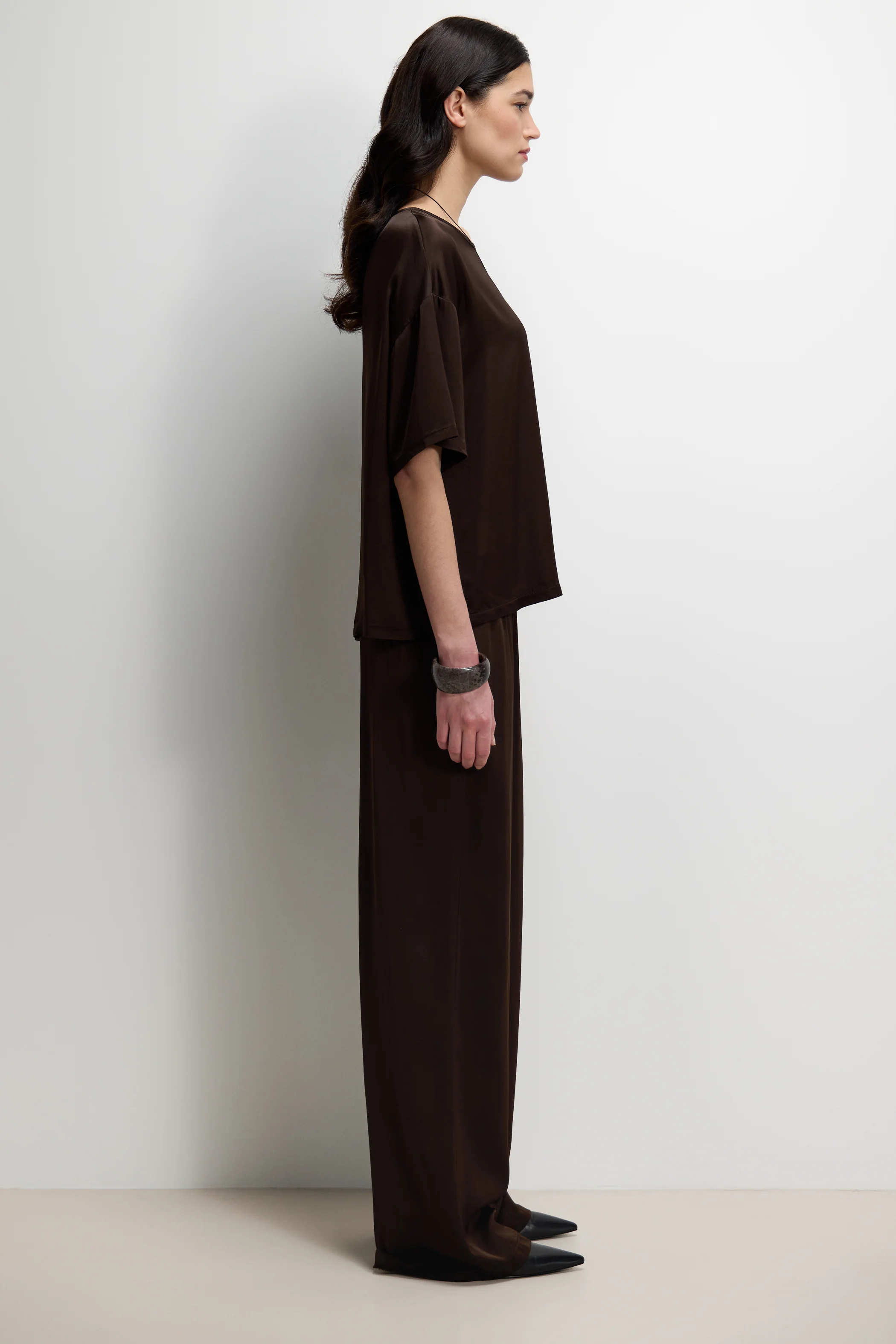 Mila Back Slit Satin Top | Espresso Brown - Image 4