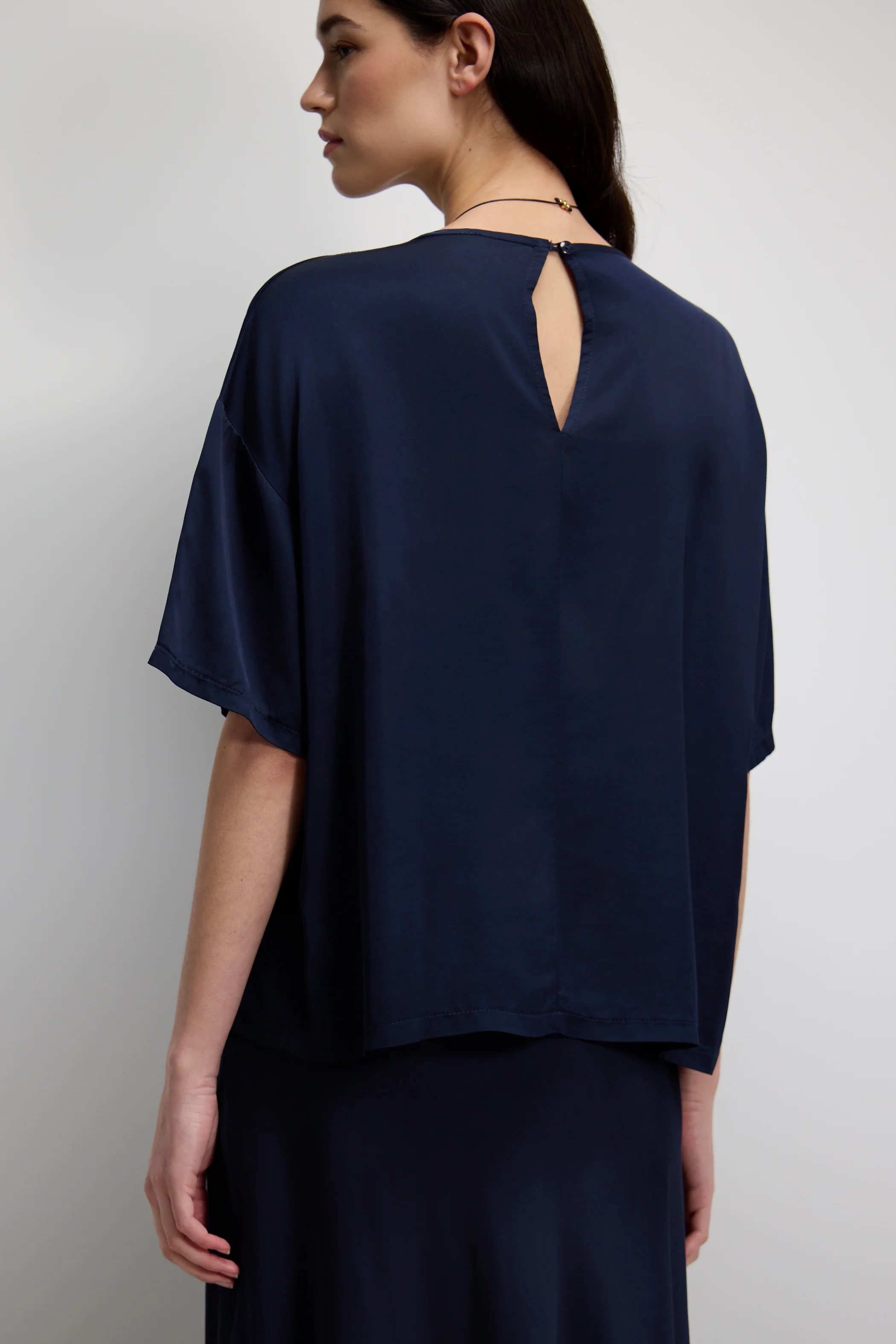 Mila Back Slit Satin Top | Navy - Image 2