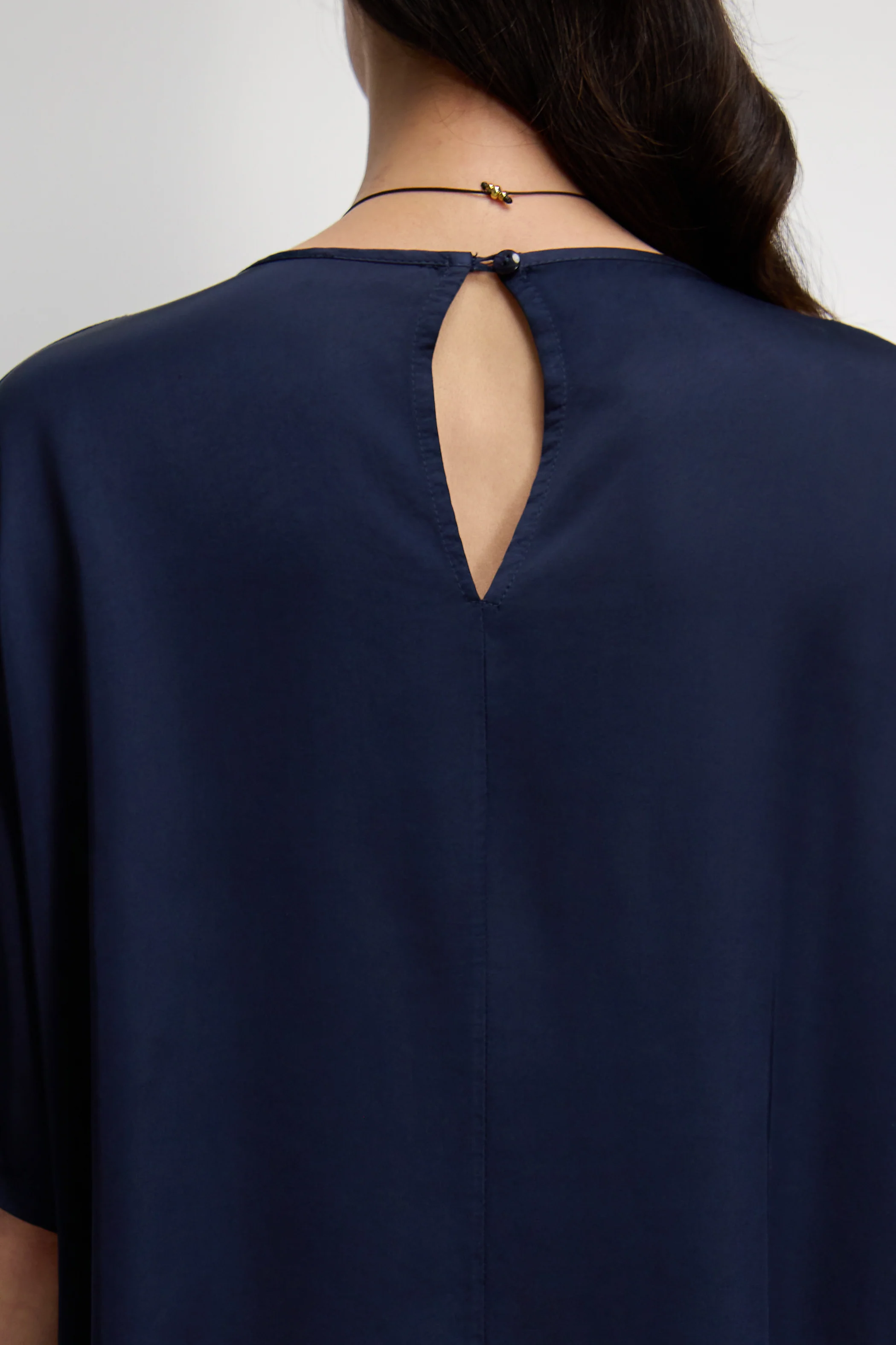 Mila Back Slit Satin Top | Navy - Image 7