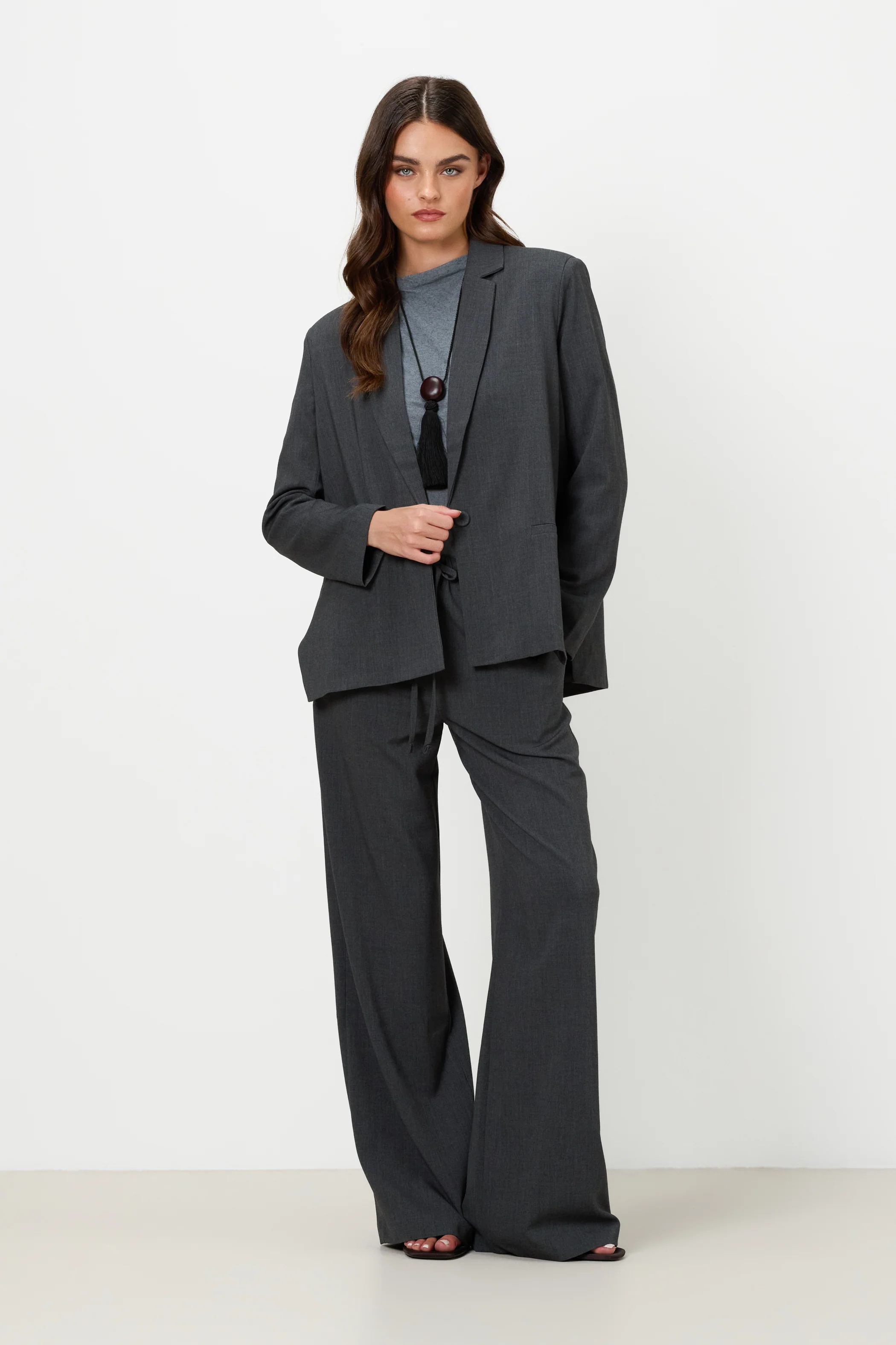Neve Drawstring Trousers | Dark Grey Melange - Image 6