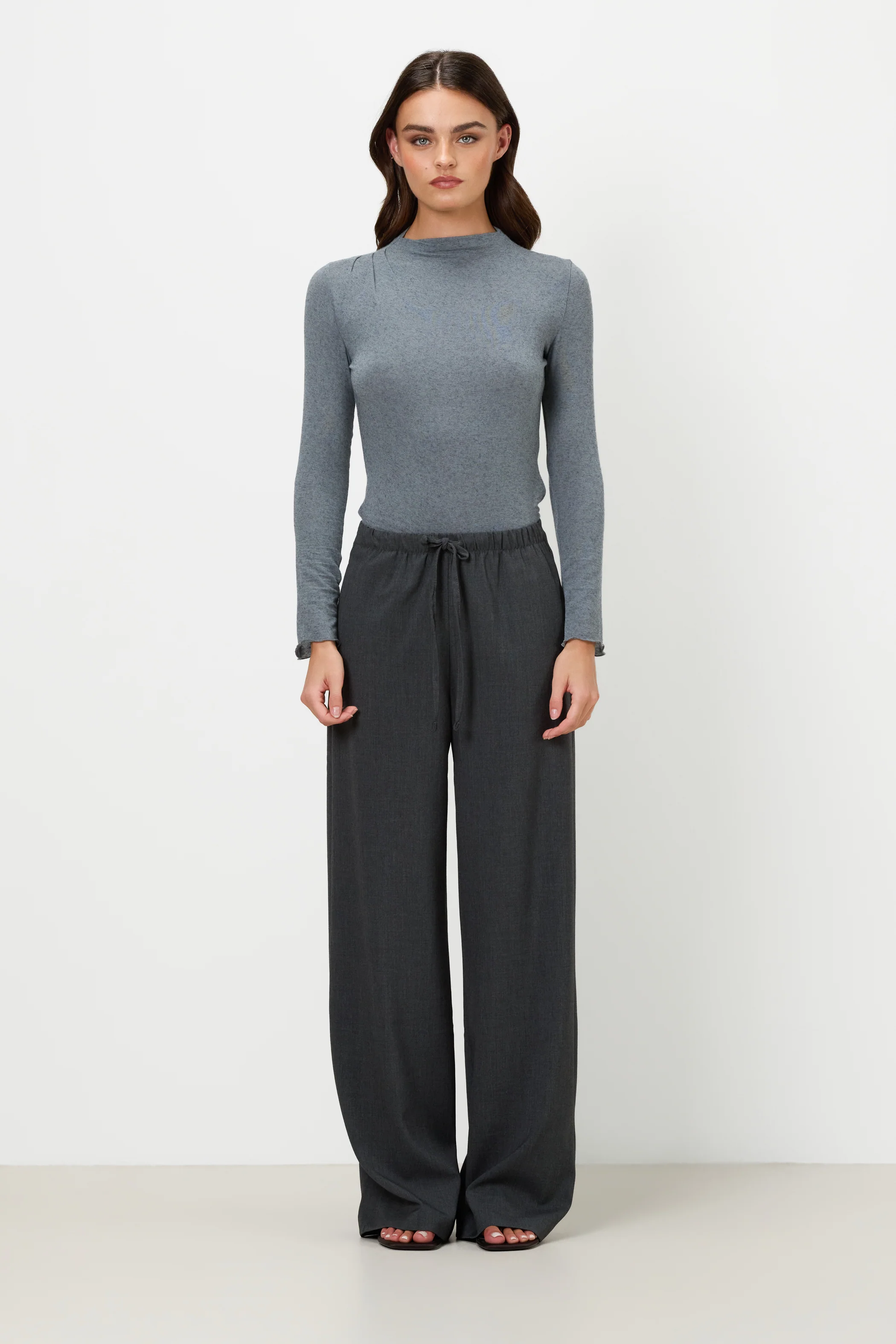 Neve Drawstring Trousers | Dark Grey Melange - Image 2