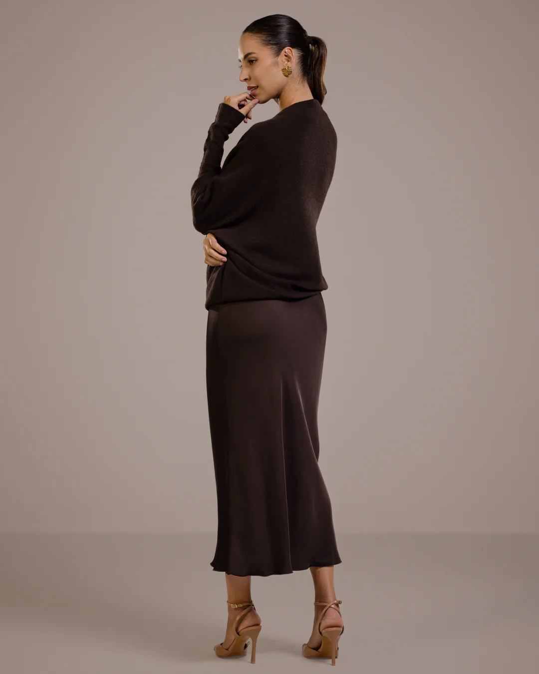 Asymmetric Draped | Espresso Brown | Seamless Knit - Image 10