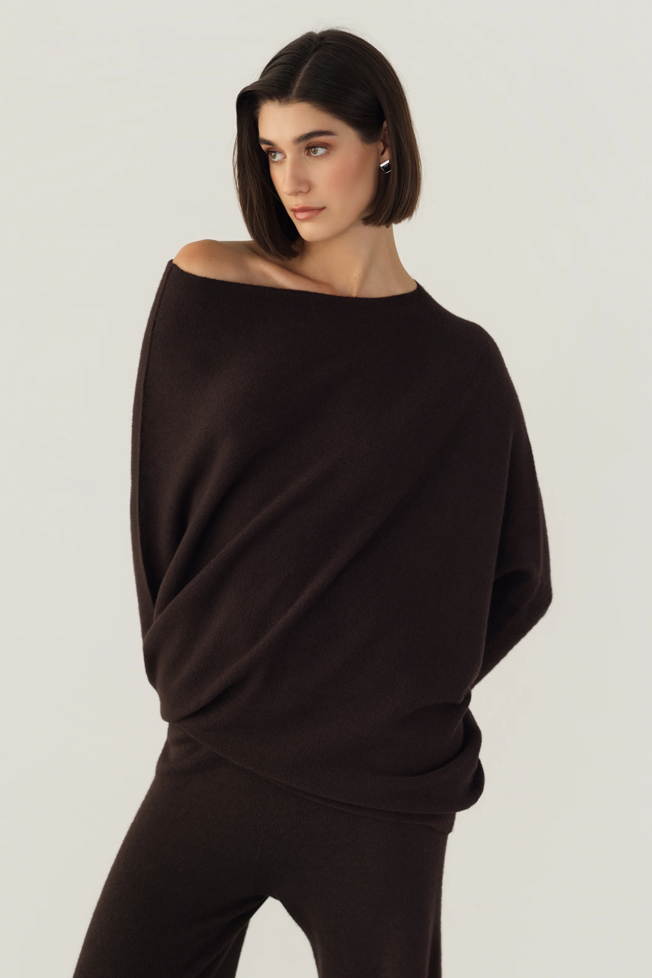 Asymmetric Draped | Espresso Brown | Seamless Knit - Image 3