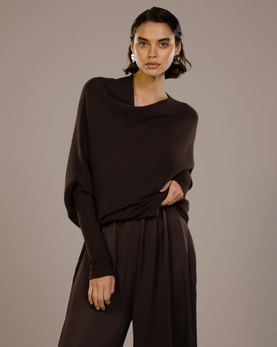 Asymmetric Draped | Espresso Brown | Seamless Knit - Image 4