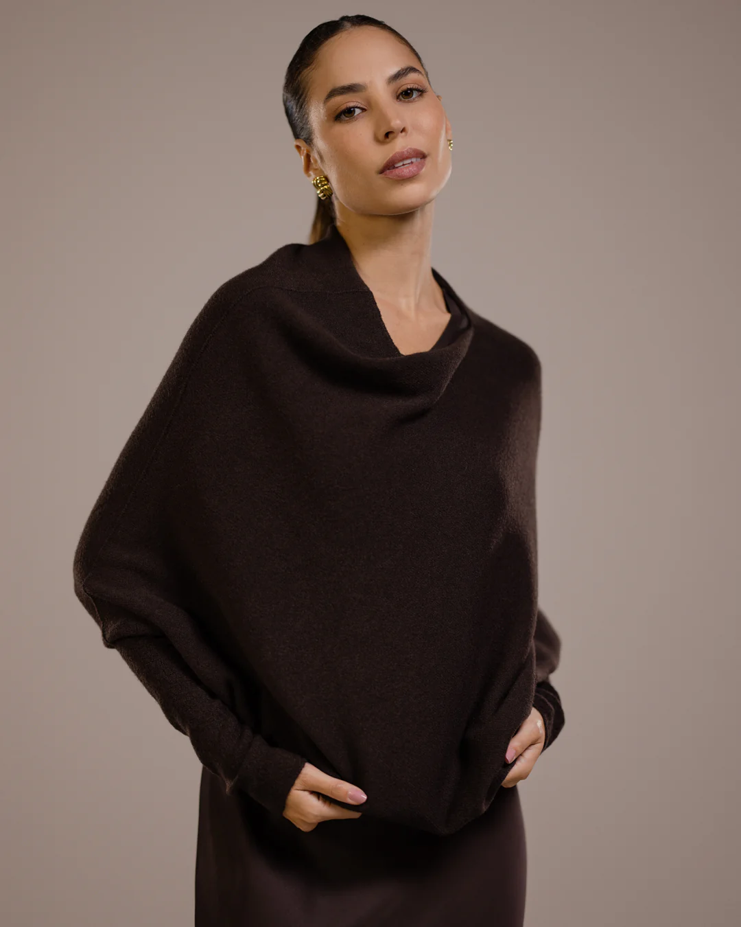 Asymmetric Draped | Espresso Brown | Seamless Knit - Image 5