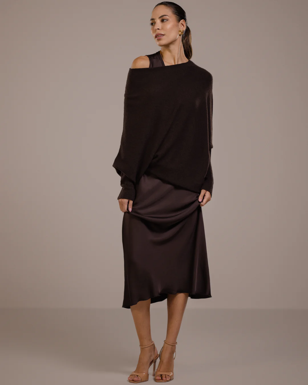 Asymmetric Draped | Espresso Brown | Seamless Knit - Image 6