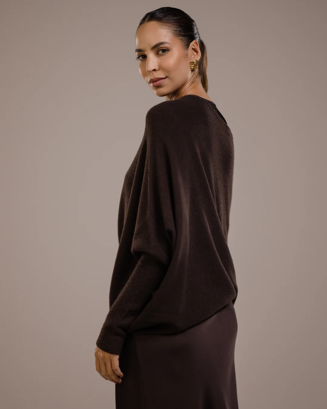Asymmetric Draped | Espresso Brown | Seamless Knit - Image 7