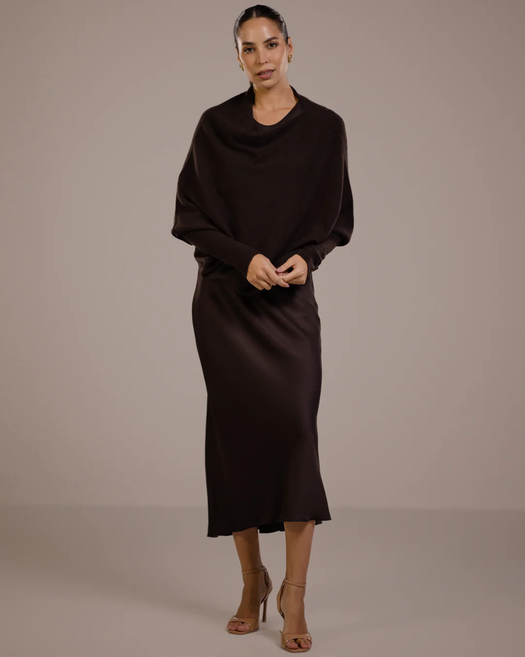 Asymmetric Draped | Espresso Brown | Seamless Knit - Image 9