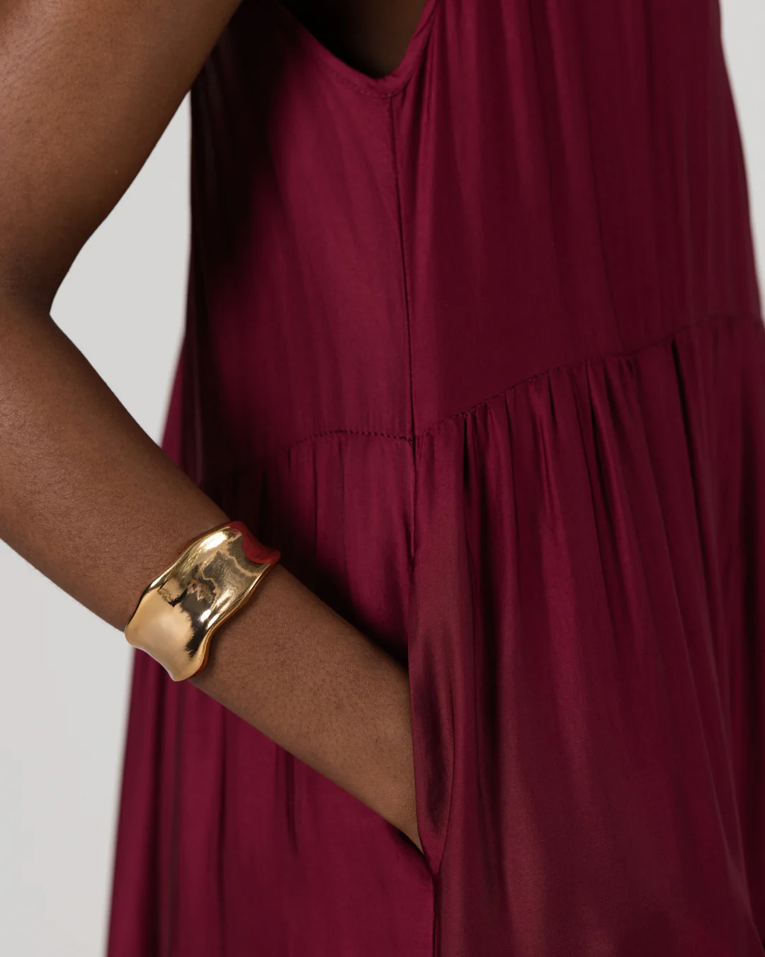 Noelle Strappy Tiered Satin Maxi Dress | Dark Cherry - Image 5