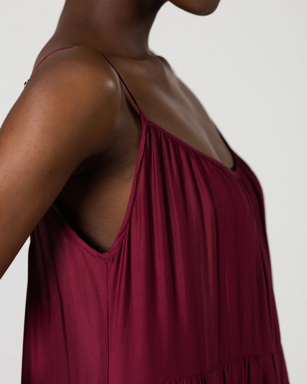 Noelle Strappy Tiered Satin Maxi Dress | Dark Cherry - Image 7