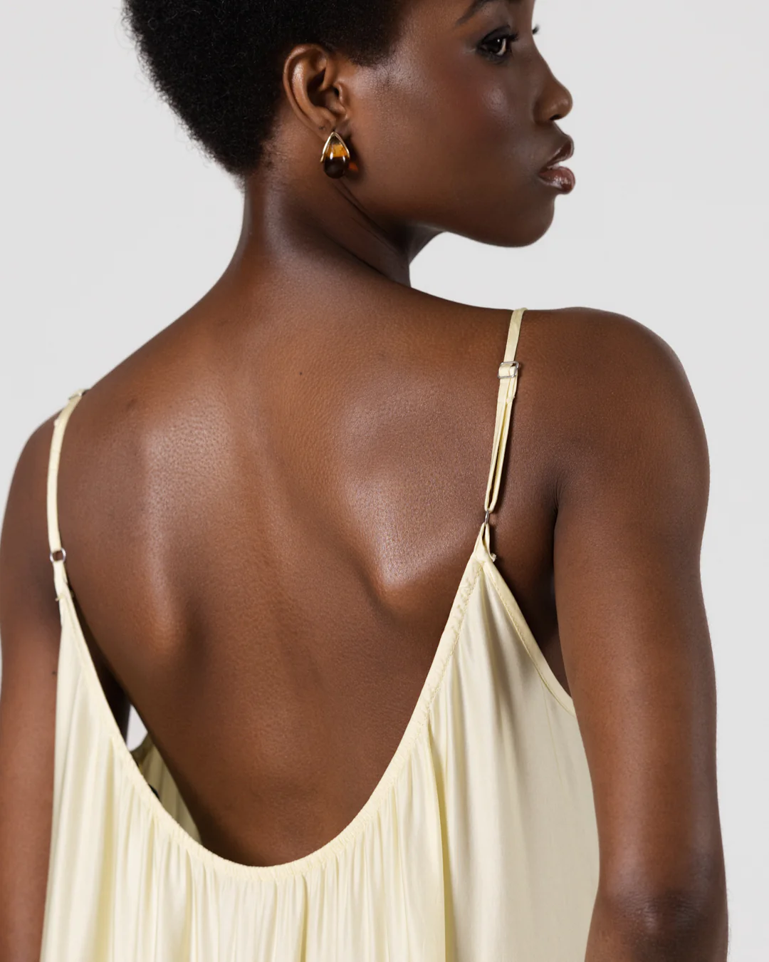 Noelle Strappy Tiered Satin Maxi Dress | Butter Yellow - Image 3