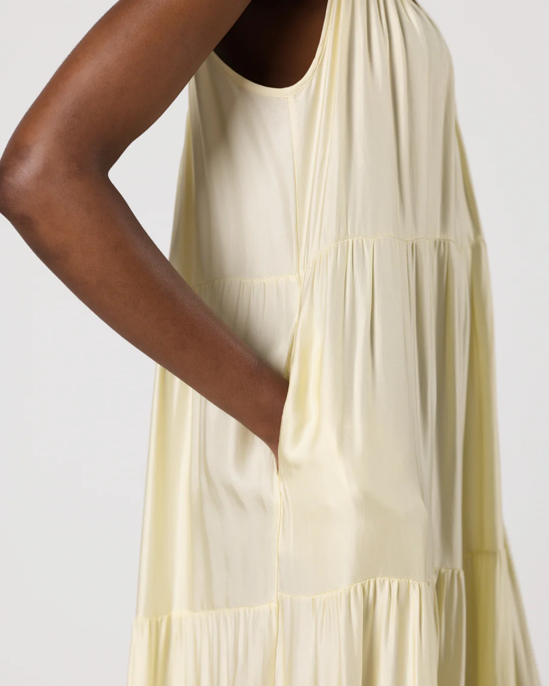 Noelle Strappy Tiered Satin Maxi Dress | Butter Yellow - Image 4