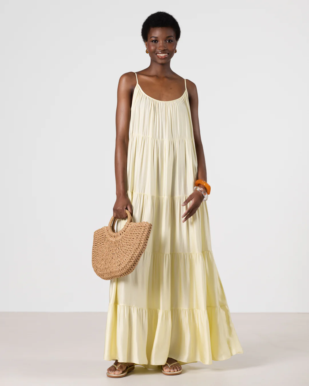 Noelle Strappy Tiered Satin Maxi Dress | Butter Yellow - Image 6