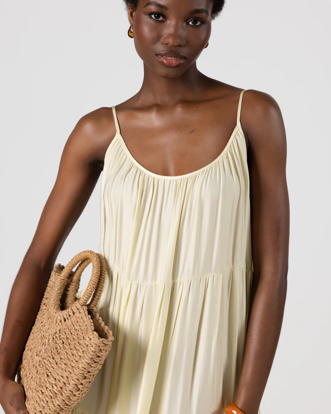 Noelle Strappy Tiered Satin Maxi Dress | Butter Yellow - Image 9