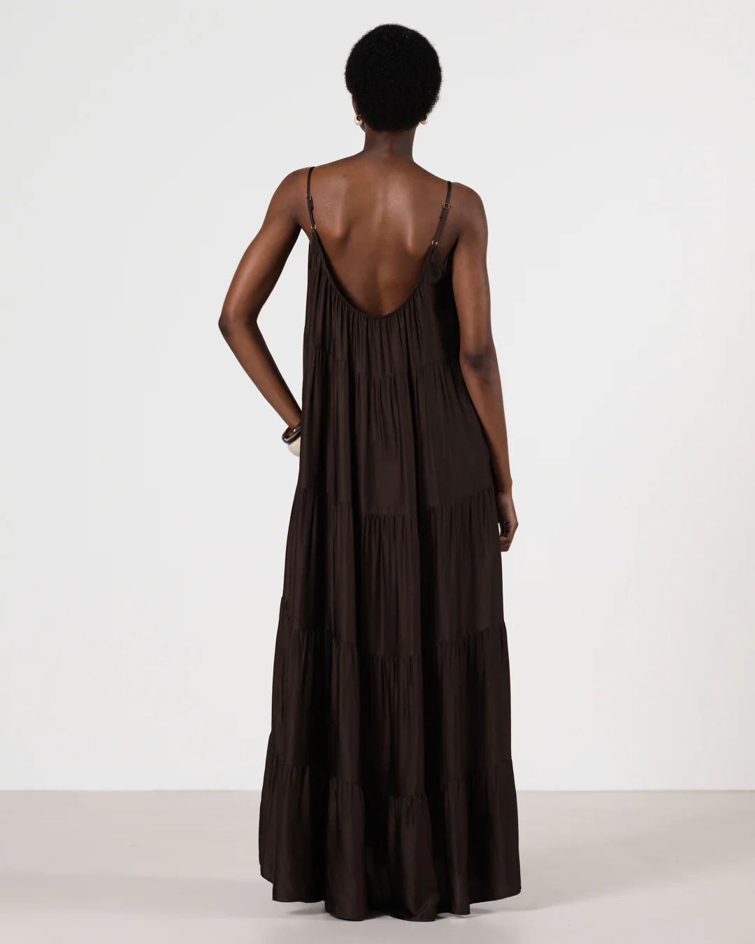 Noelle Strappy Tiered Satin Maxi Dress | Cocoa Soleil - Image 4
