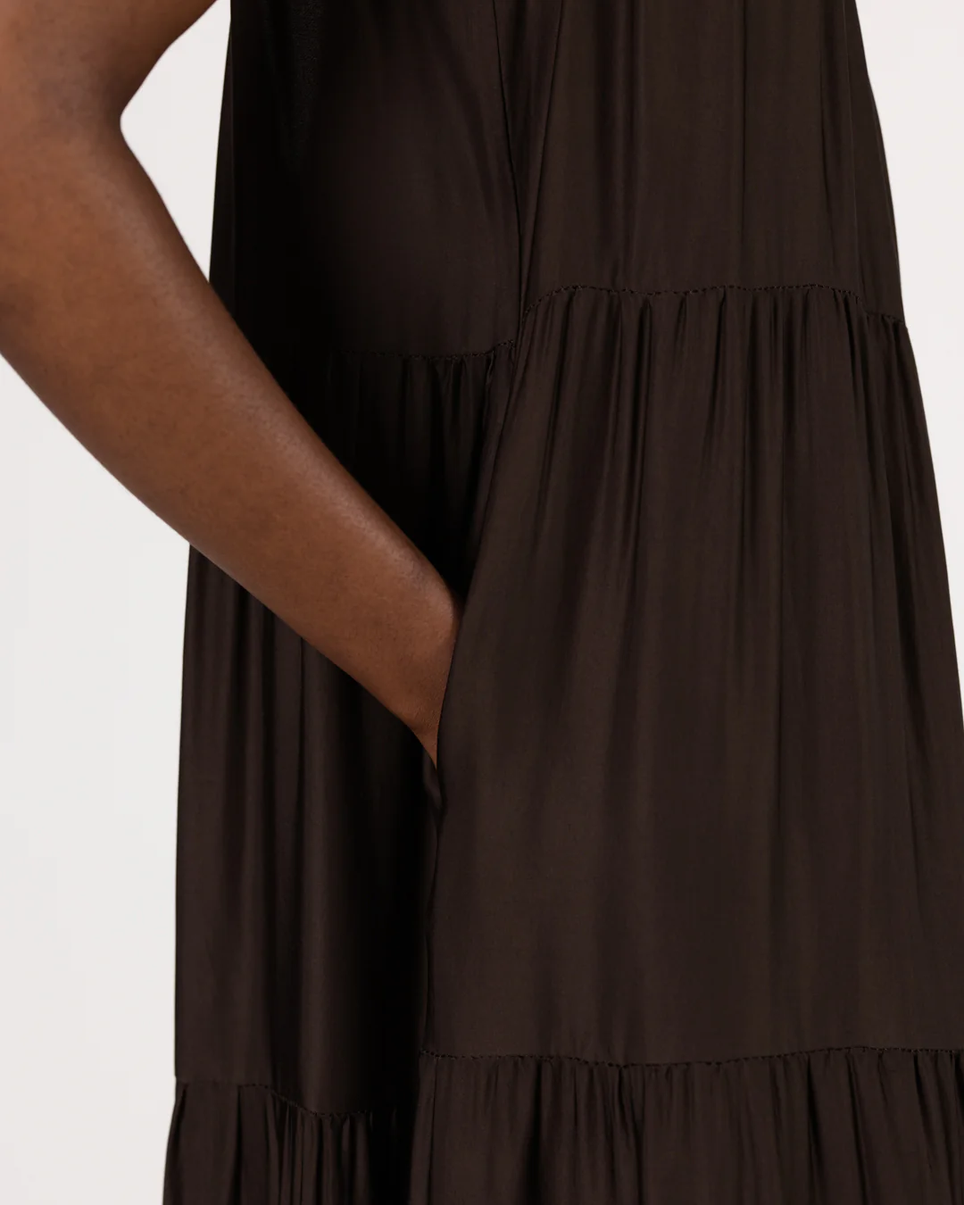 Noelle Strappy Tiered Satin Maxi Dress | Cocoa Soleil - Image 8