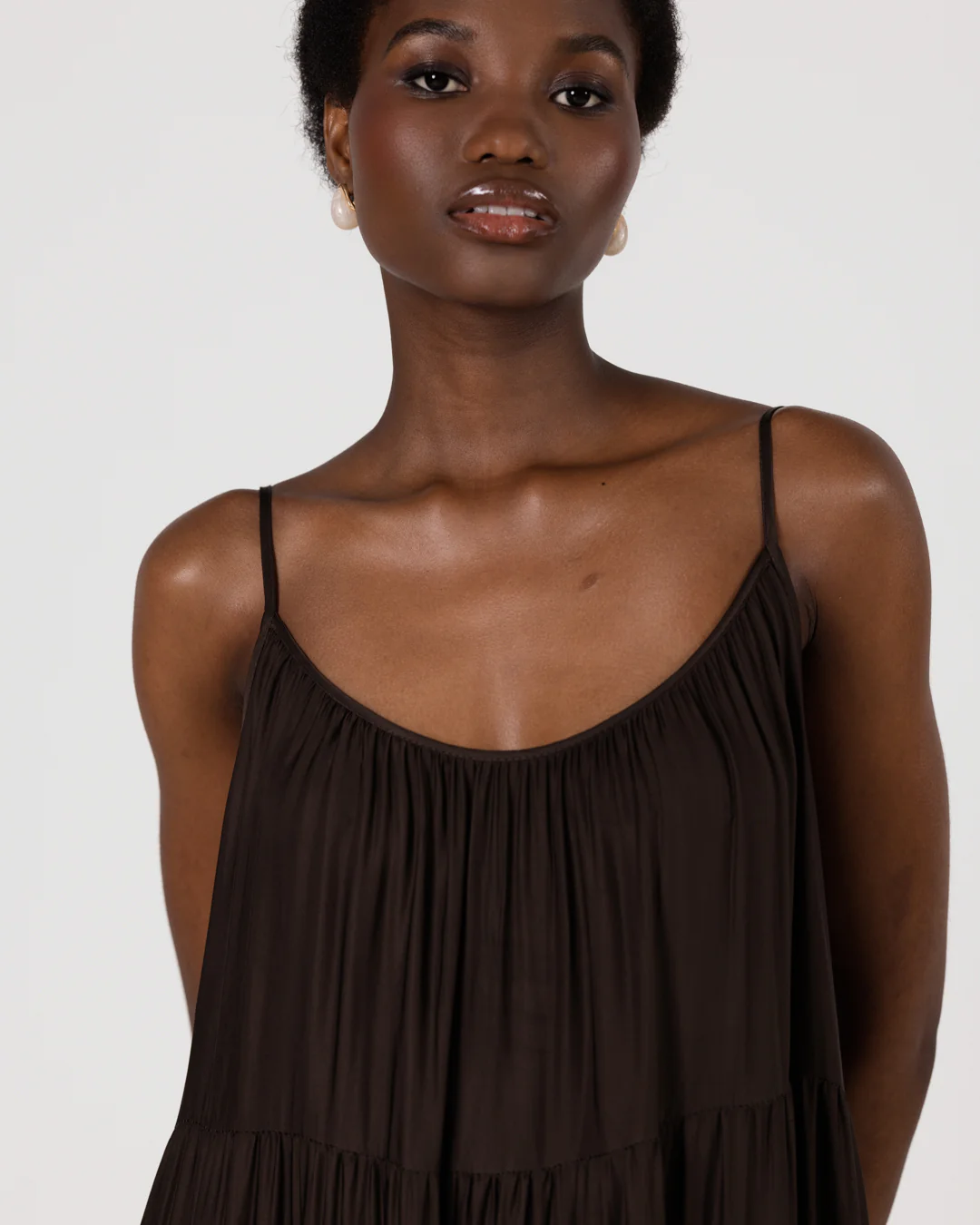 Noelle Strappy Tiered Satin Maxi Dress | Cocoa Soleil - Image 9