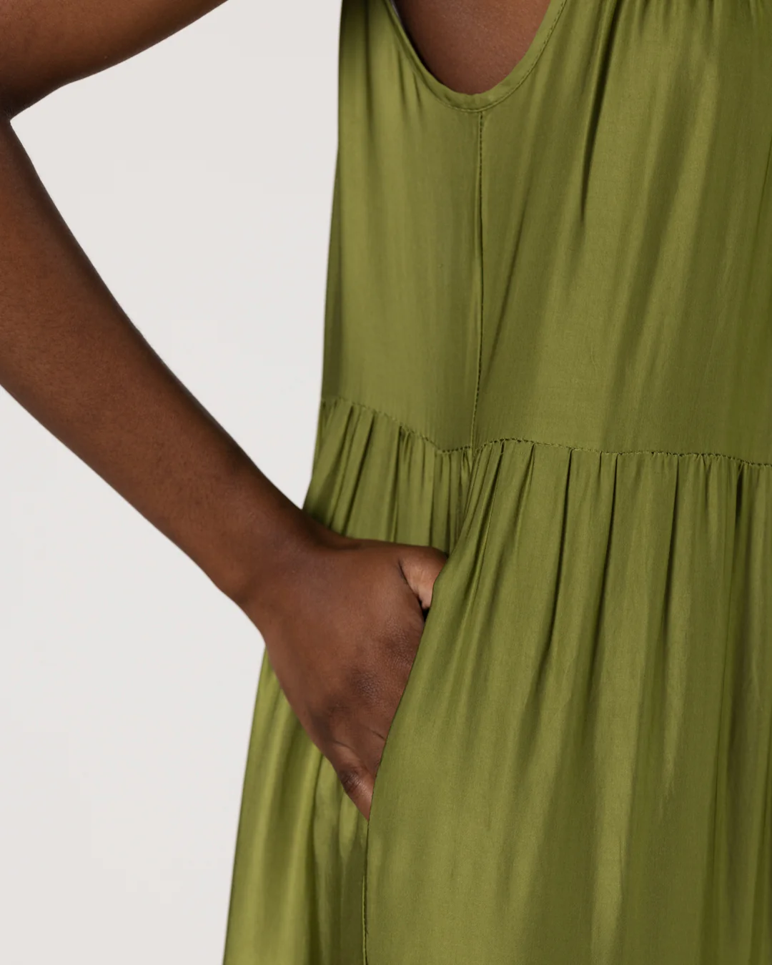 Noelle Strappy Tiered Satin Maxi Dress | Olive Green - Image 7