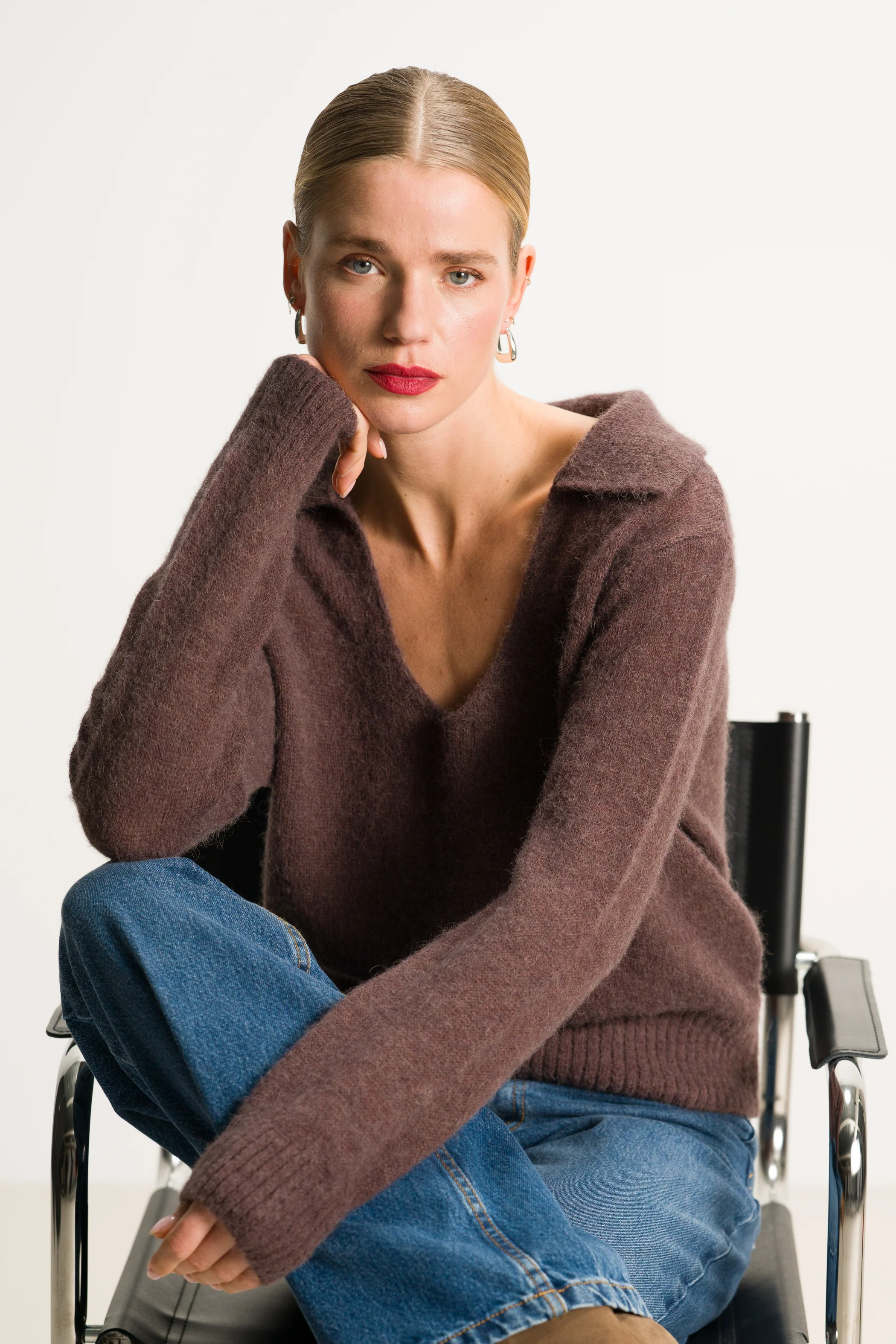 Noor Open Neck Sweater | Chocolate Brown | Alpaca Blend