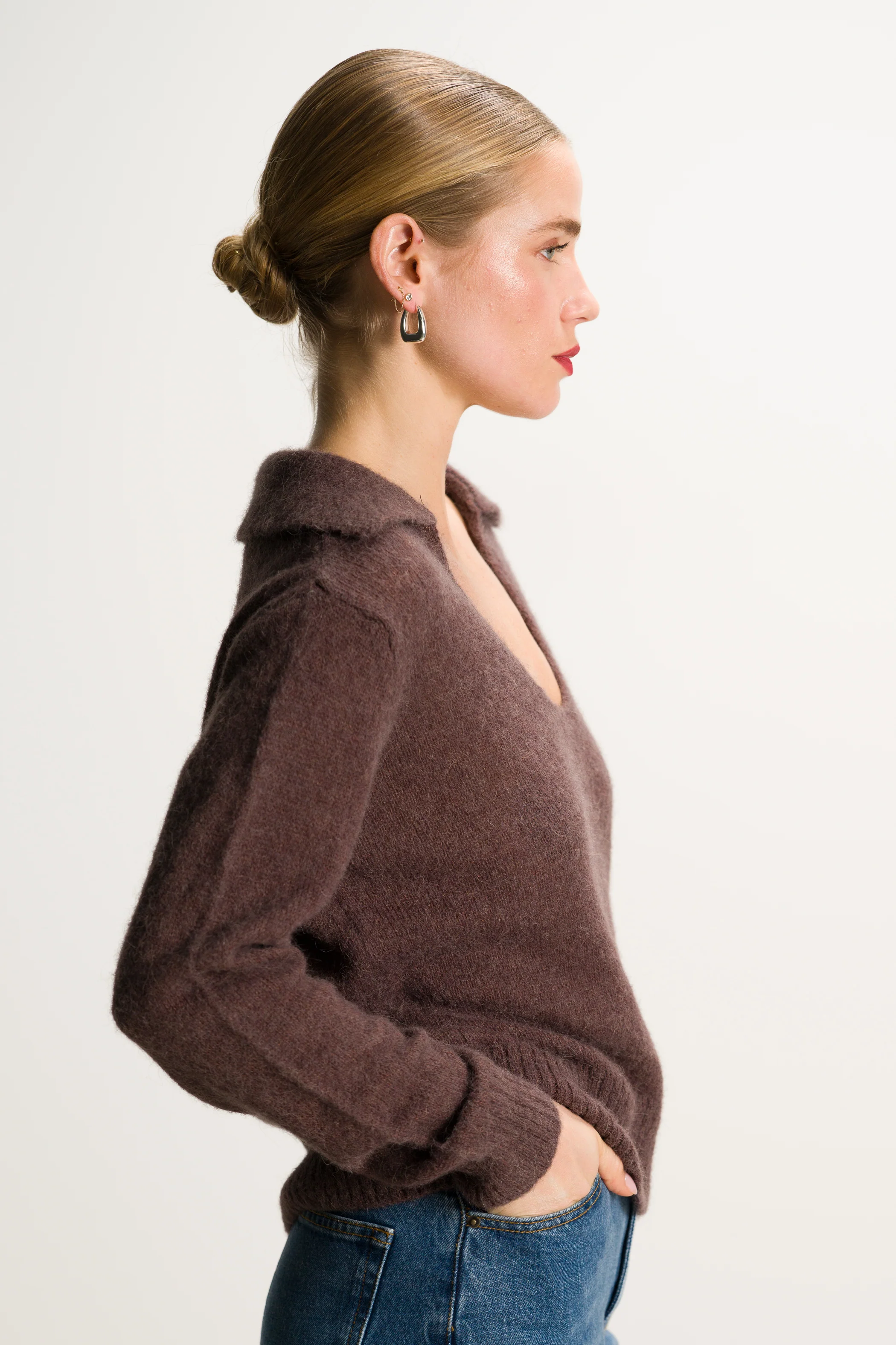 Noor Open Neck Sweater | Chocolate Brown | Alpaca Blend - Image 2