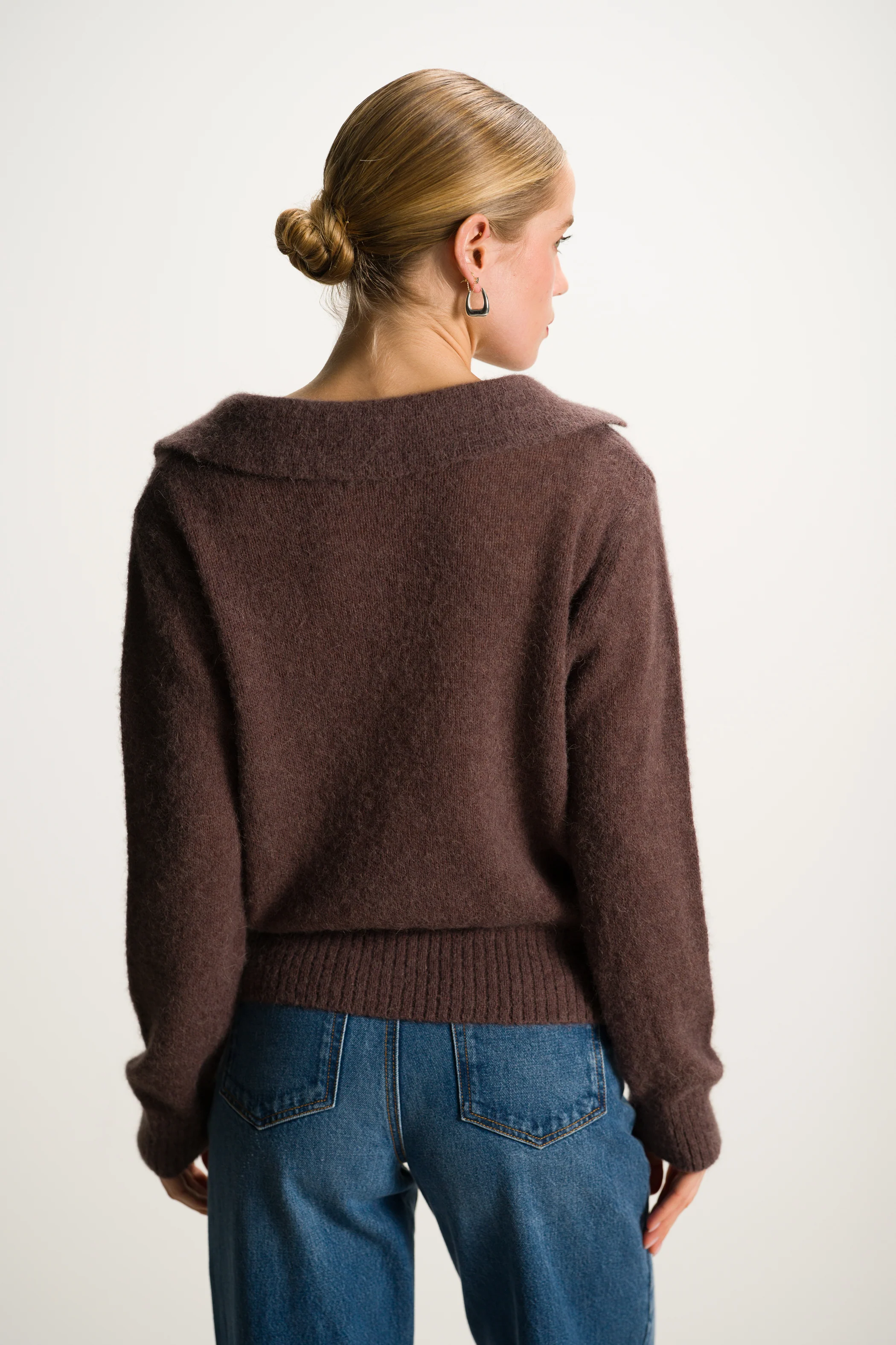 Noor Open Neck Sweater | Chocolate Brown | Alpaca Blend - Image 3