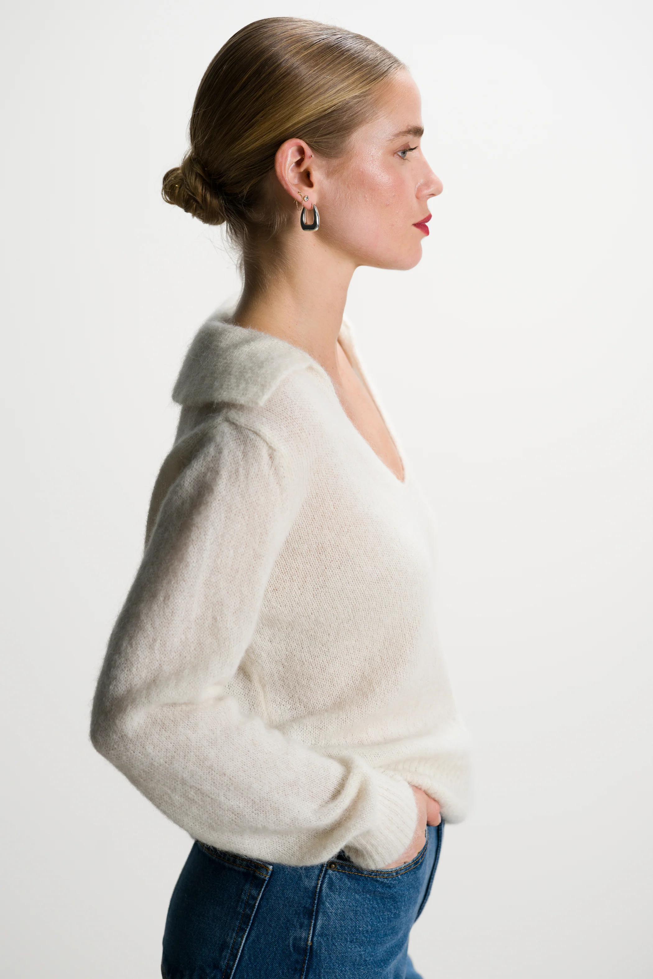 Noor Open Neck Sweater | Ivory | Alpaca Blend - Image 2