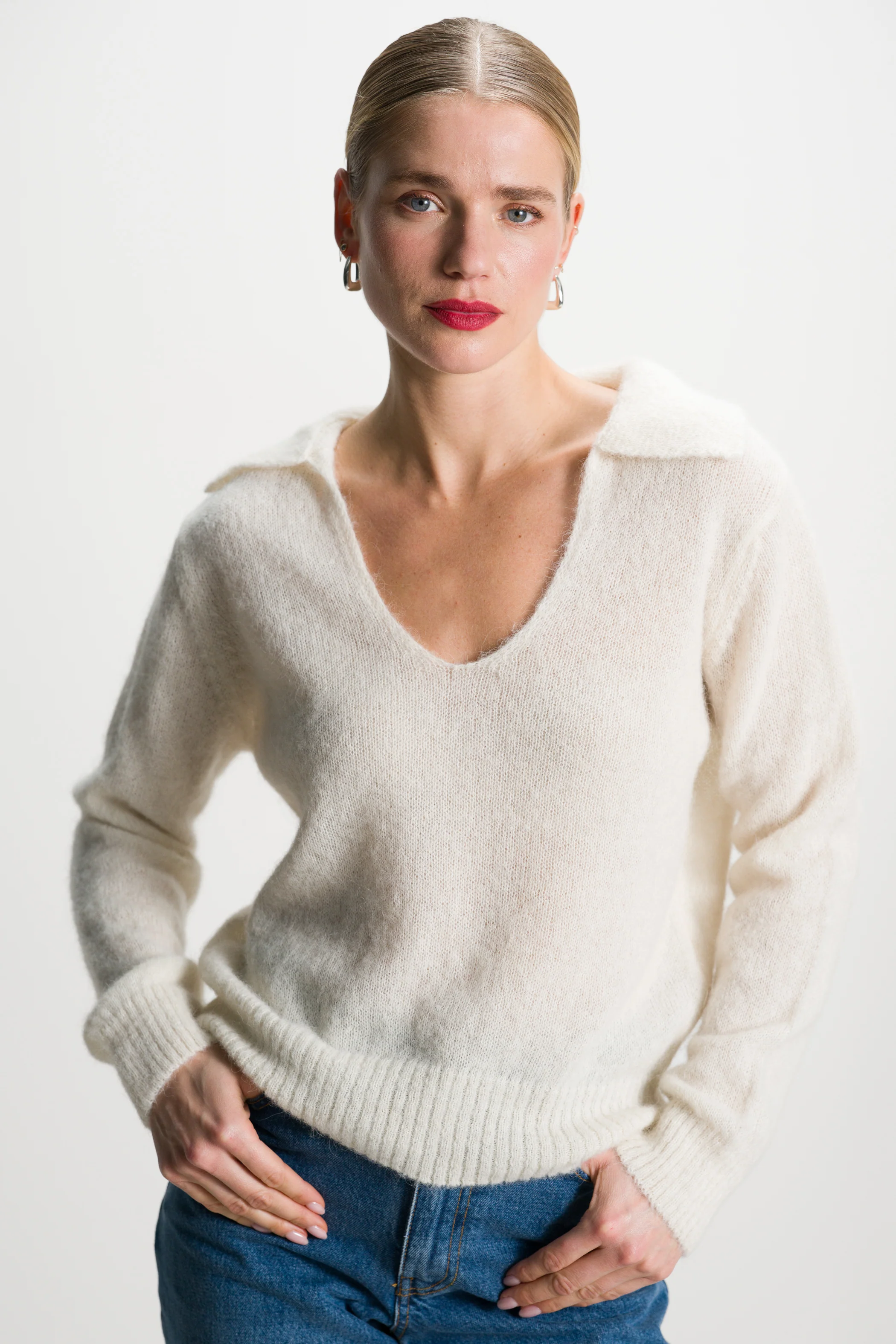 Noor Open Neck Sweater | Ivory | Alpaca Blend - Image 5