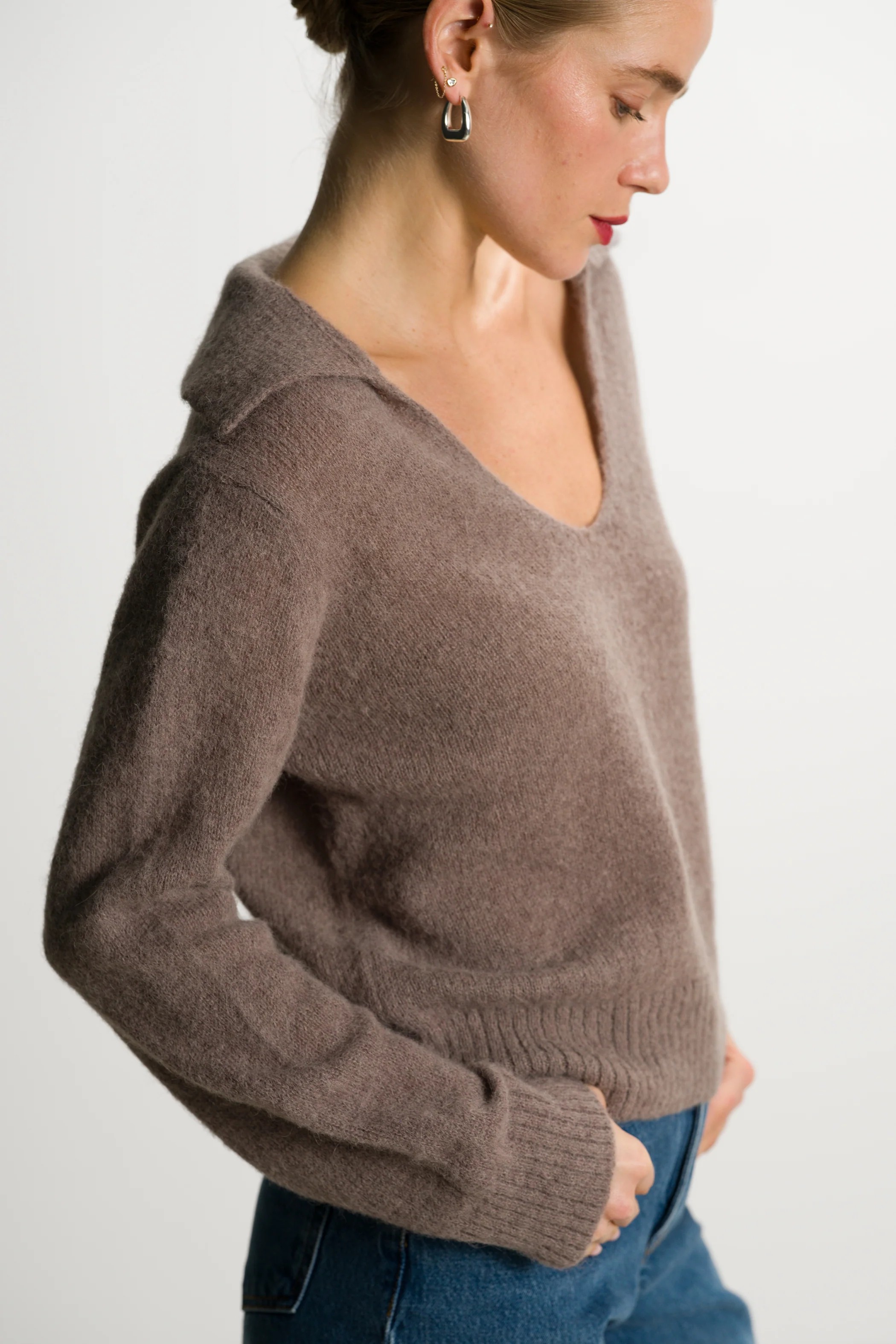 Noor Open Neck Sweater | Taupe | Alpaca Blend - Image 2
