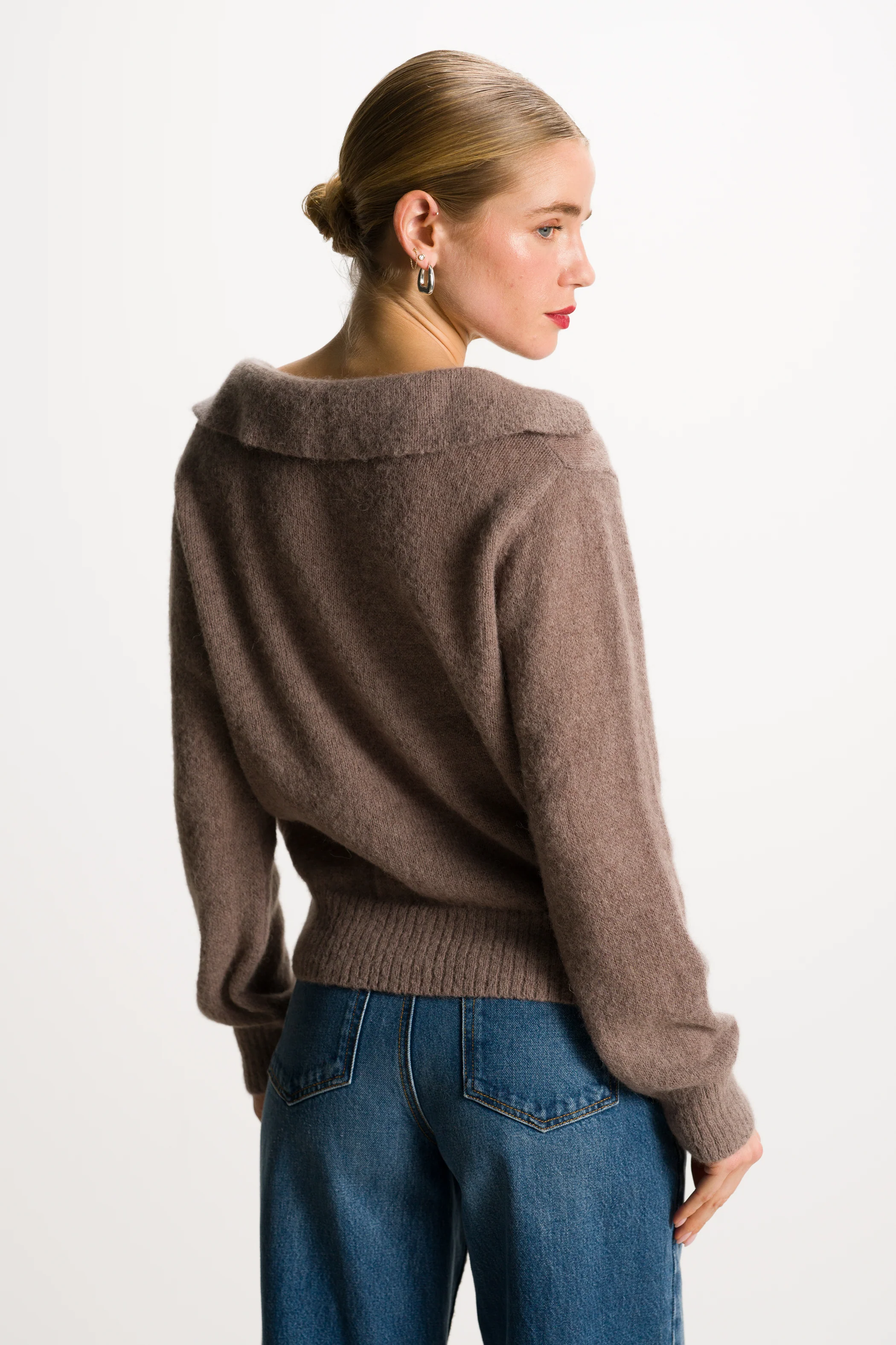 Noor Open Neck Sweater | Taupe | Alpaca Blend - Image 3