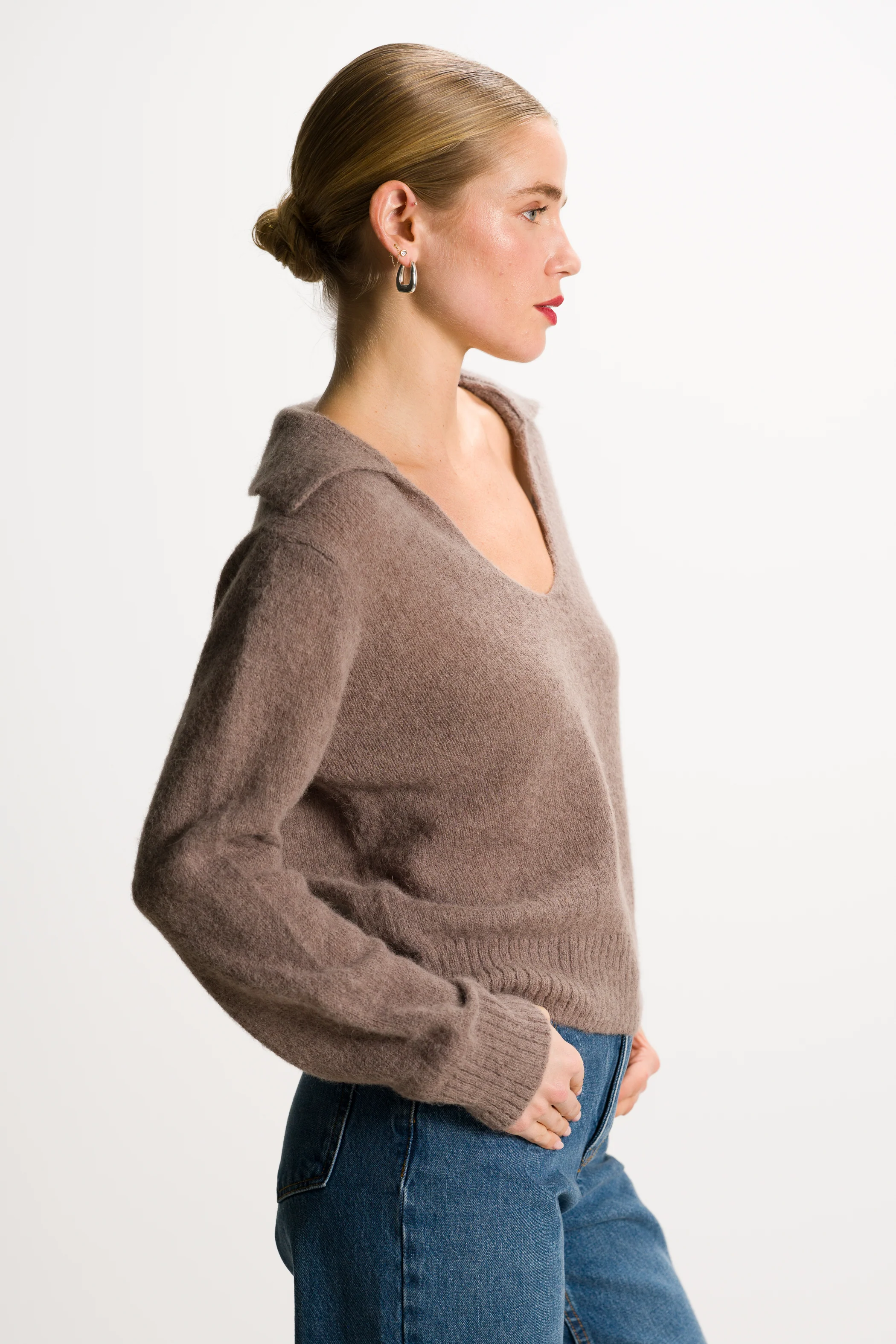 Noor Open Neck Sweater | Taupe | Alpaca Blend - Image 4