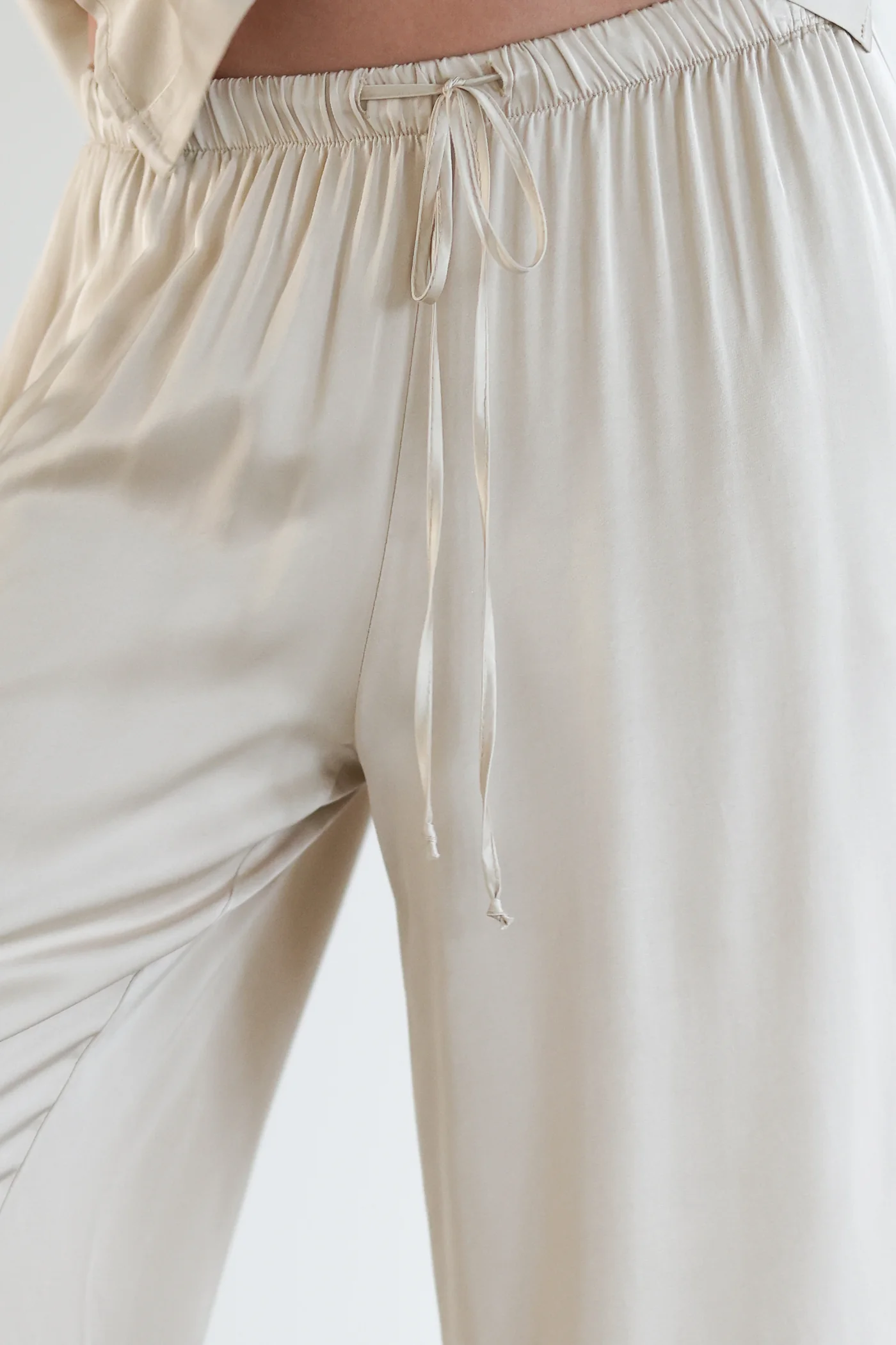 Nora Drawstring Satin Pants | Light Beige - Image 8