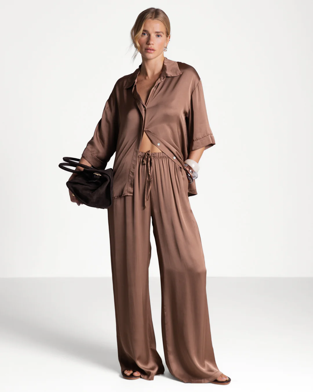 Nora Drawstring Satin Pants | Maple - Image 2