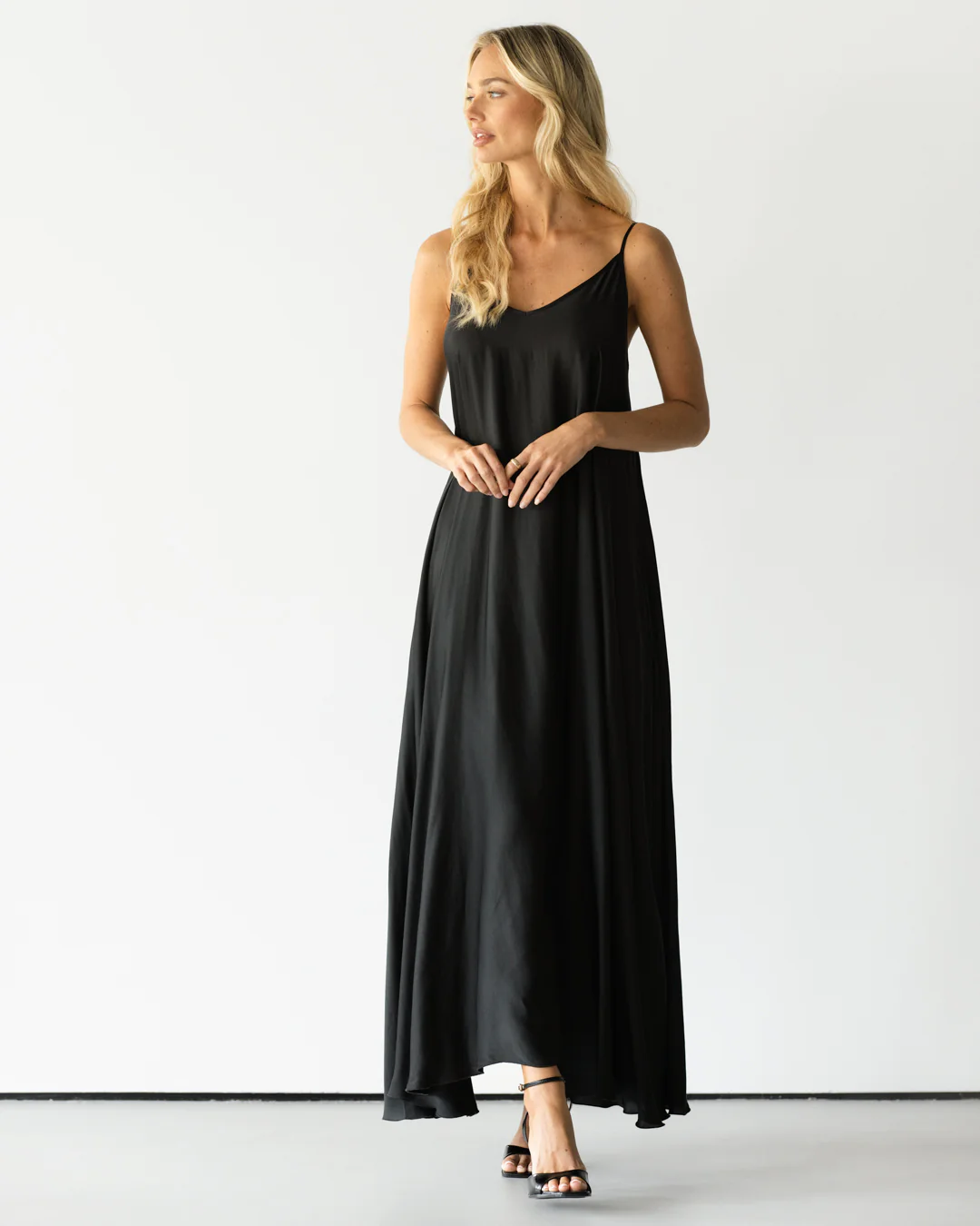Nyra Slip Satin Maxi Dress | Black - Image 2