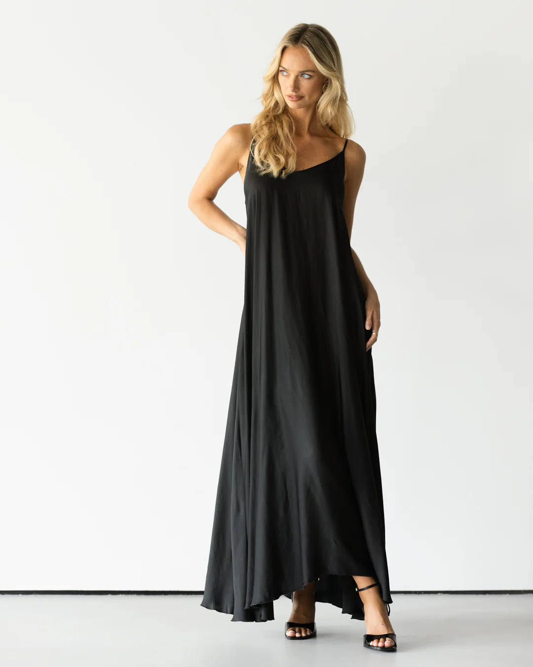 Nyra Slip Satin Maxi Dress | Black - Image 6