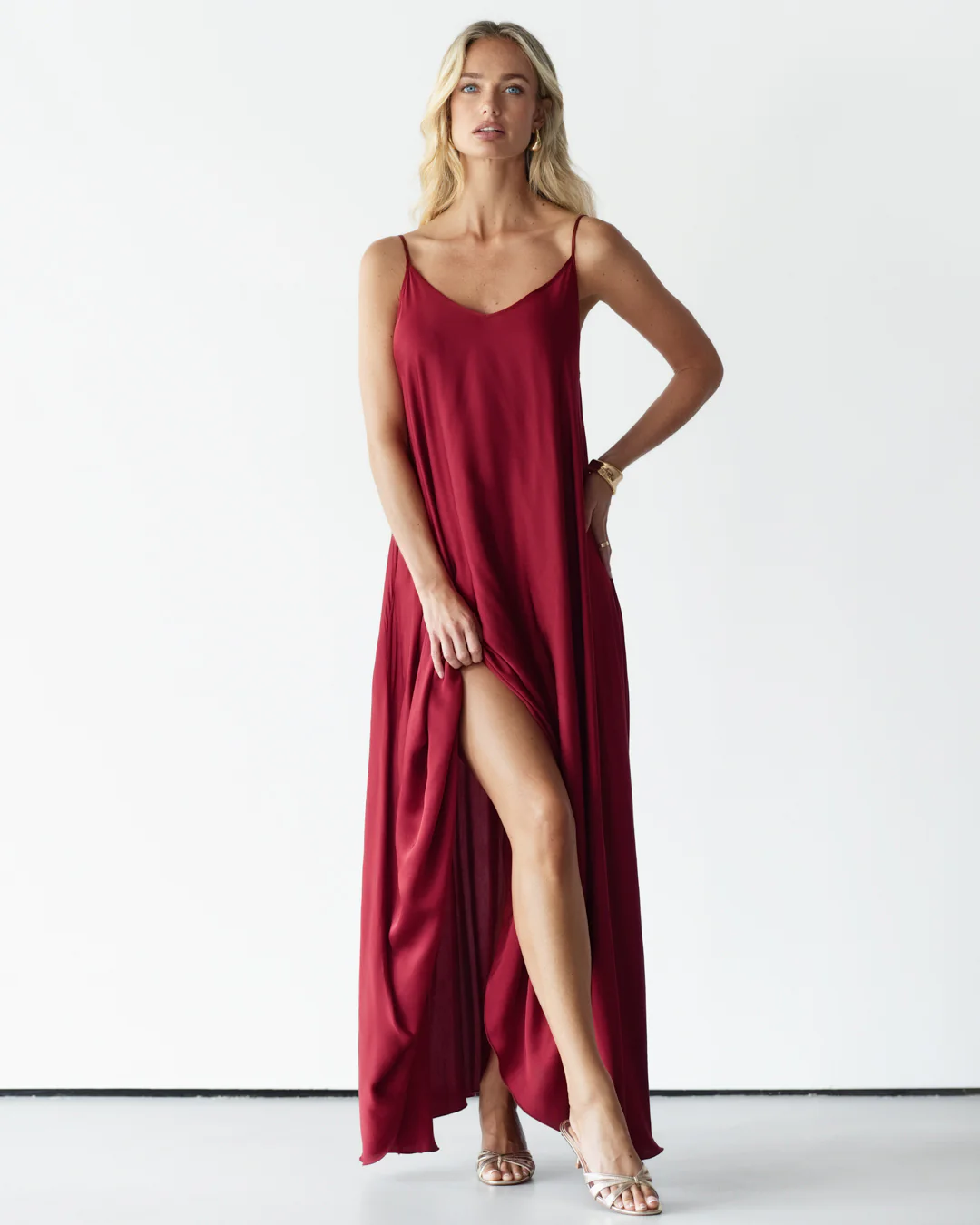 Nyra Slip Satin Maxi Dress | Deep Red - Image 2