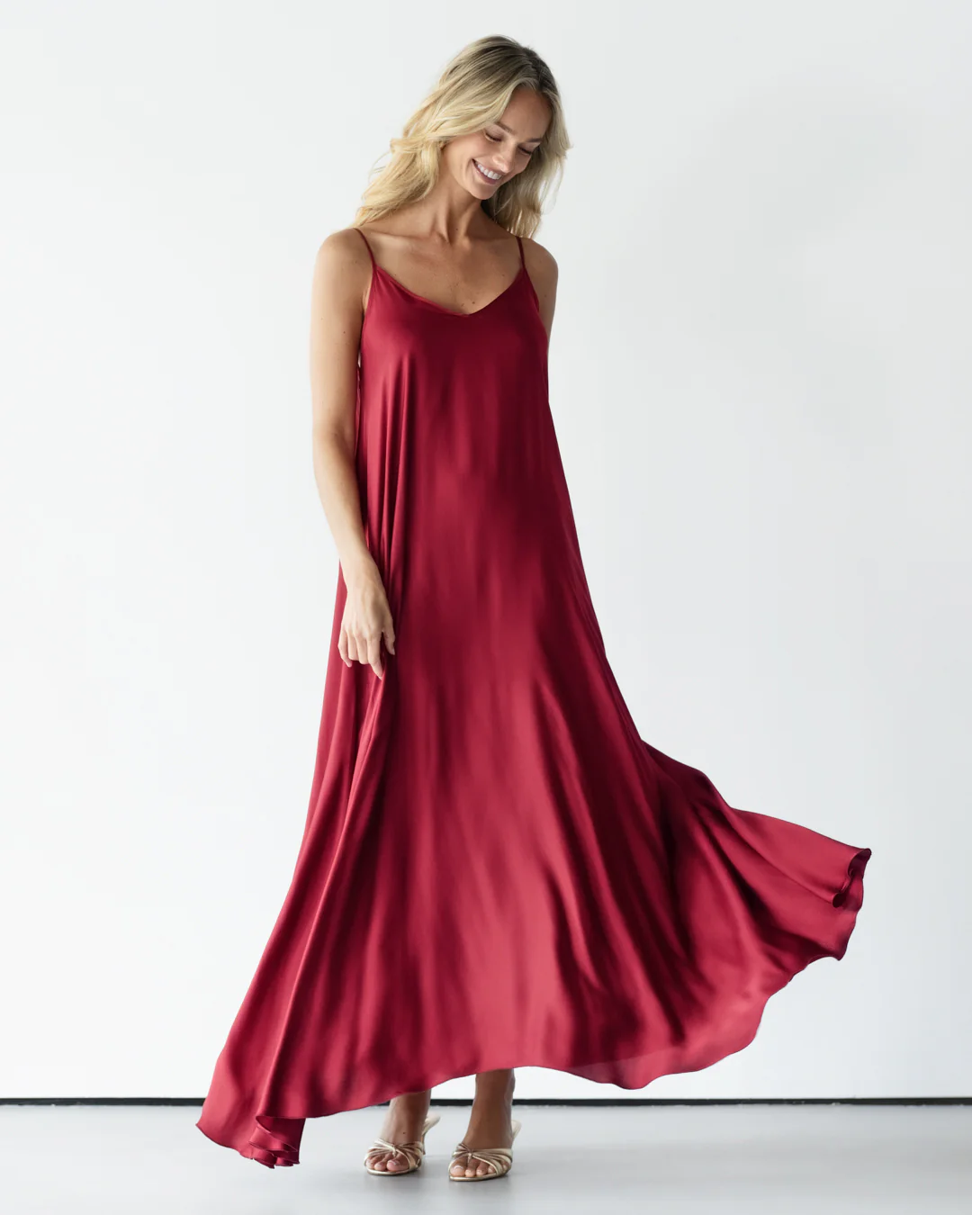 Nyra Slip Satin Maxi Dress | Deep Red - Image 4