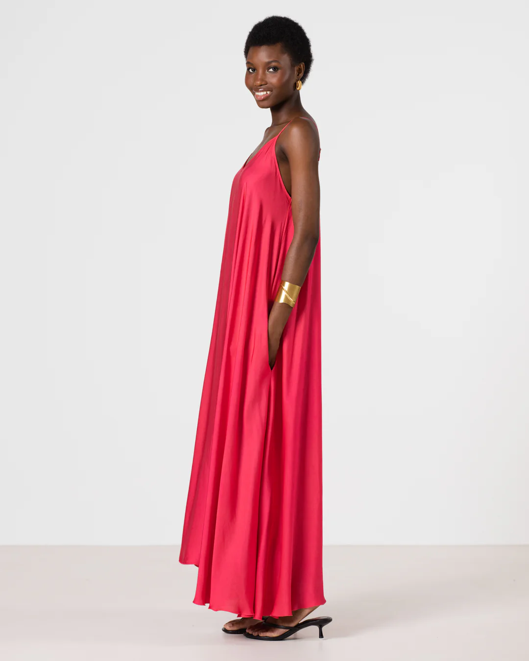 Nyra Slip Satin Maxi Dress | Raspberry - Image 9