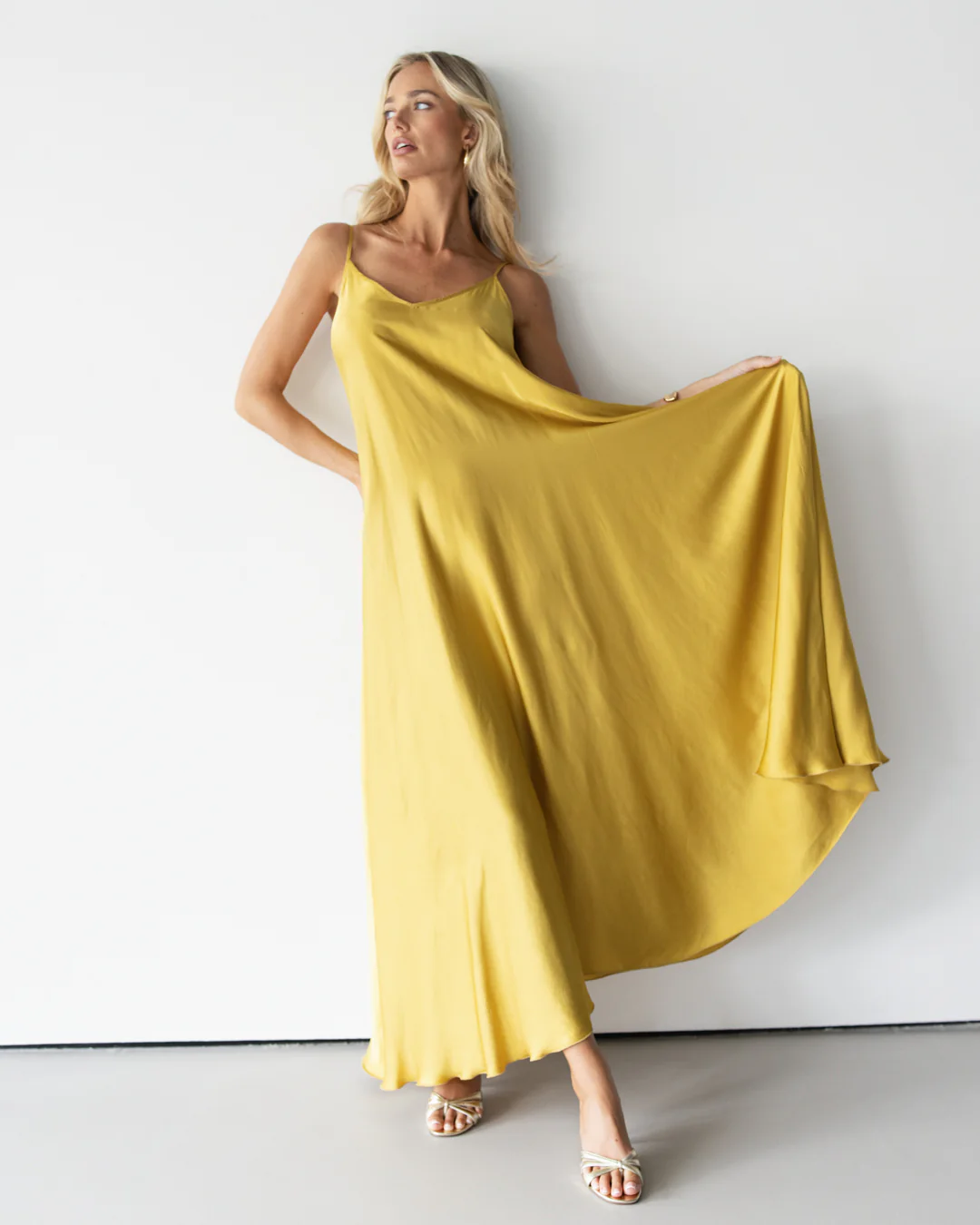Nyra Slip Satin Maxi Dress | Sunshine Yellow - Image 3