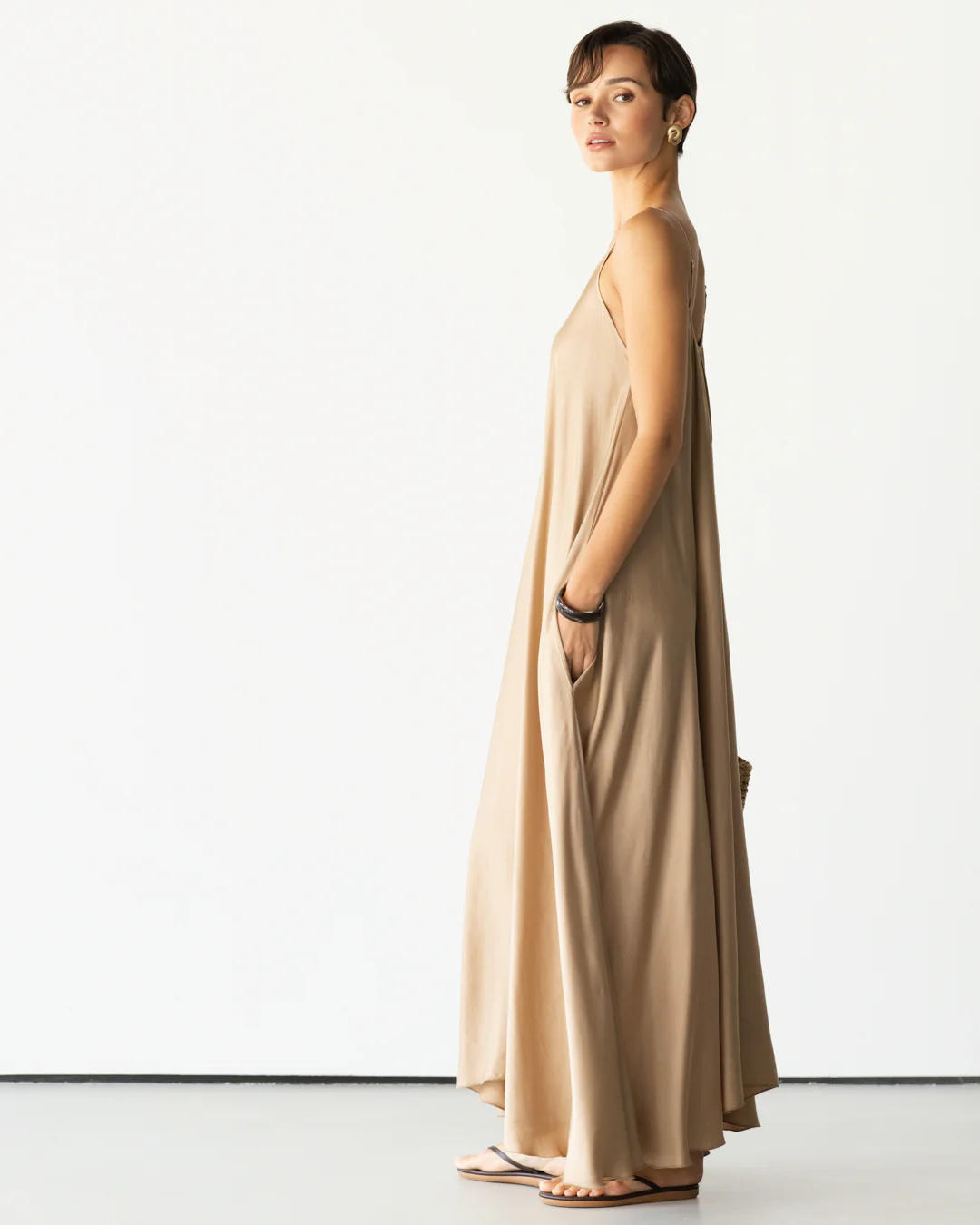 Nyra Slip Satin Maxi Dress | Taupe - Image 2