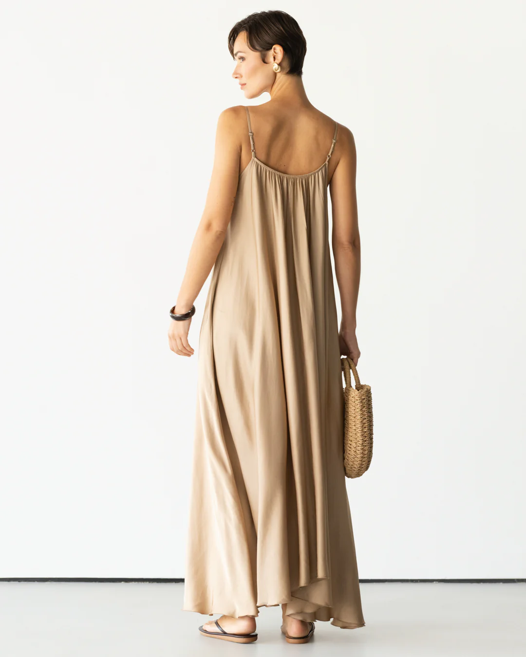 Nyra Slip Satin Maxi Dress | Taupe - Image 3